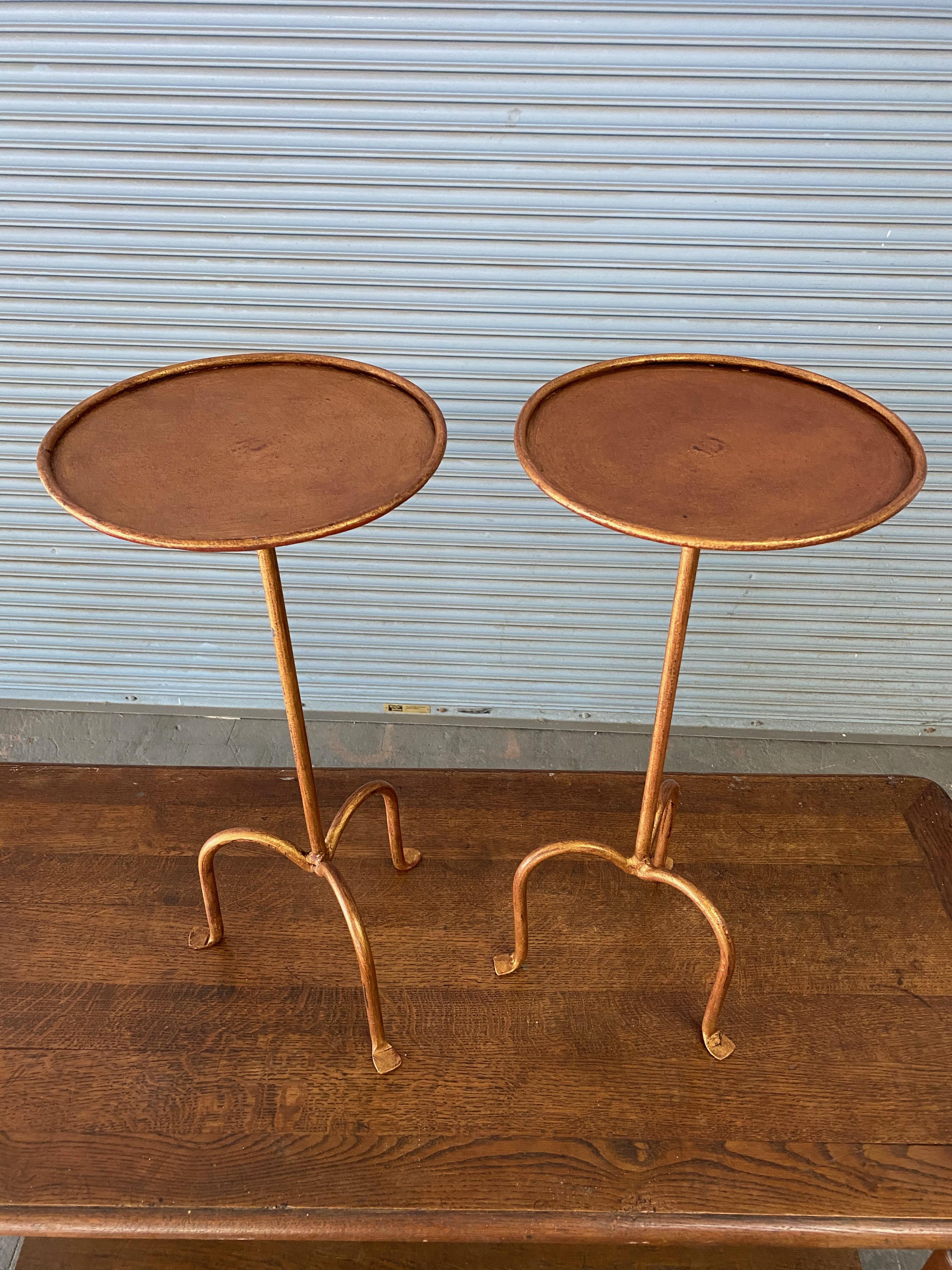 Mid-Century Modern Pair of Spanish Gilt Iron Martini Side Tables