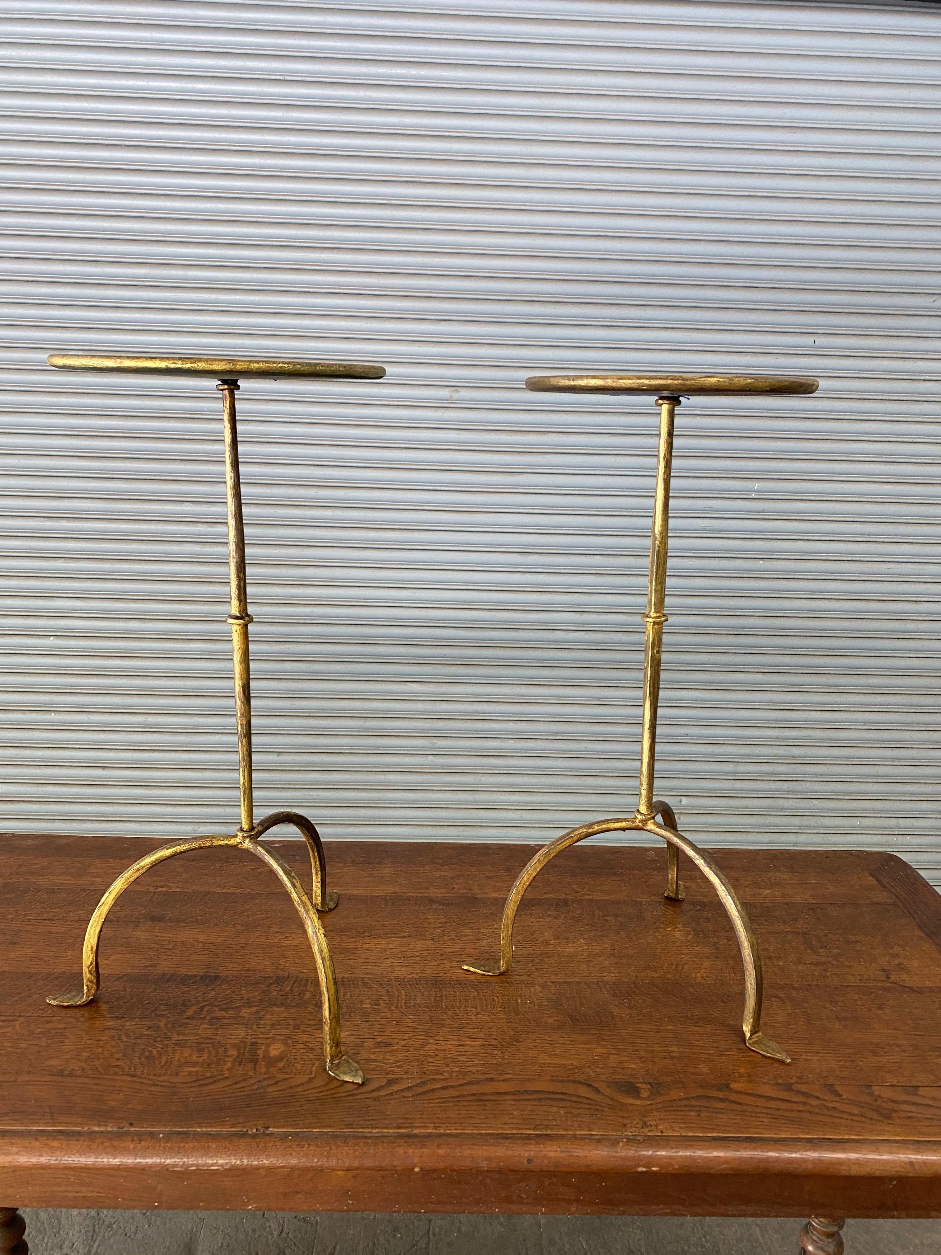 Mid-Century Modern Pair of Spanish Gilt Iron Martini Tables