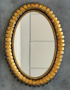 Pair of Spanish Gilt Metal Oval Sunburst Mirror