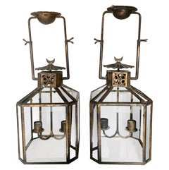 Pair of Spanish Gilt Metal Pendant Lanters