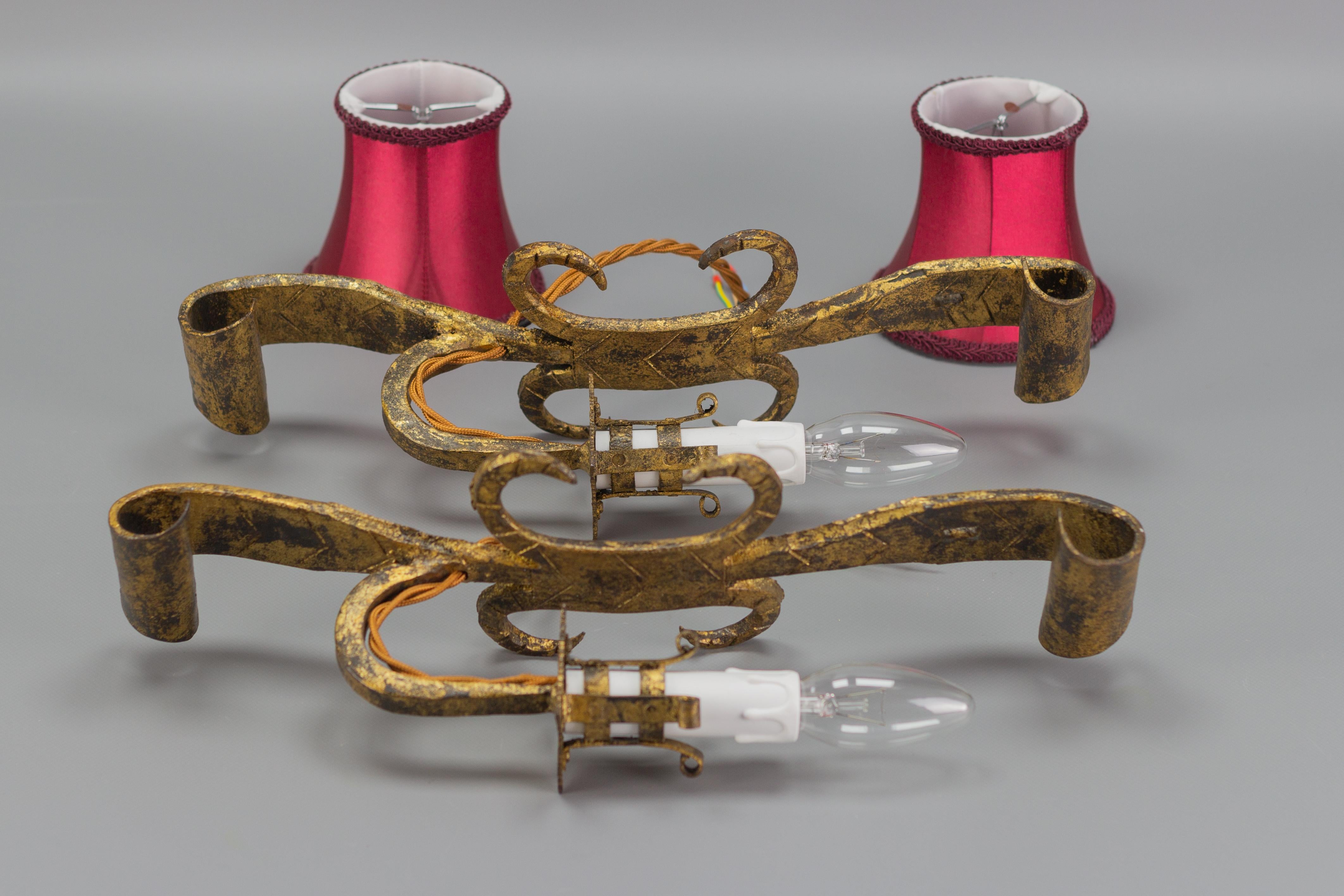 Pair of Spanish Gilt Wrought Iron Sconces For Sale 9