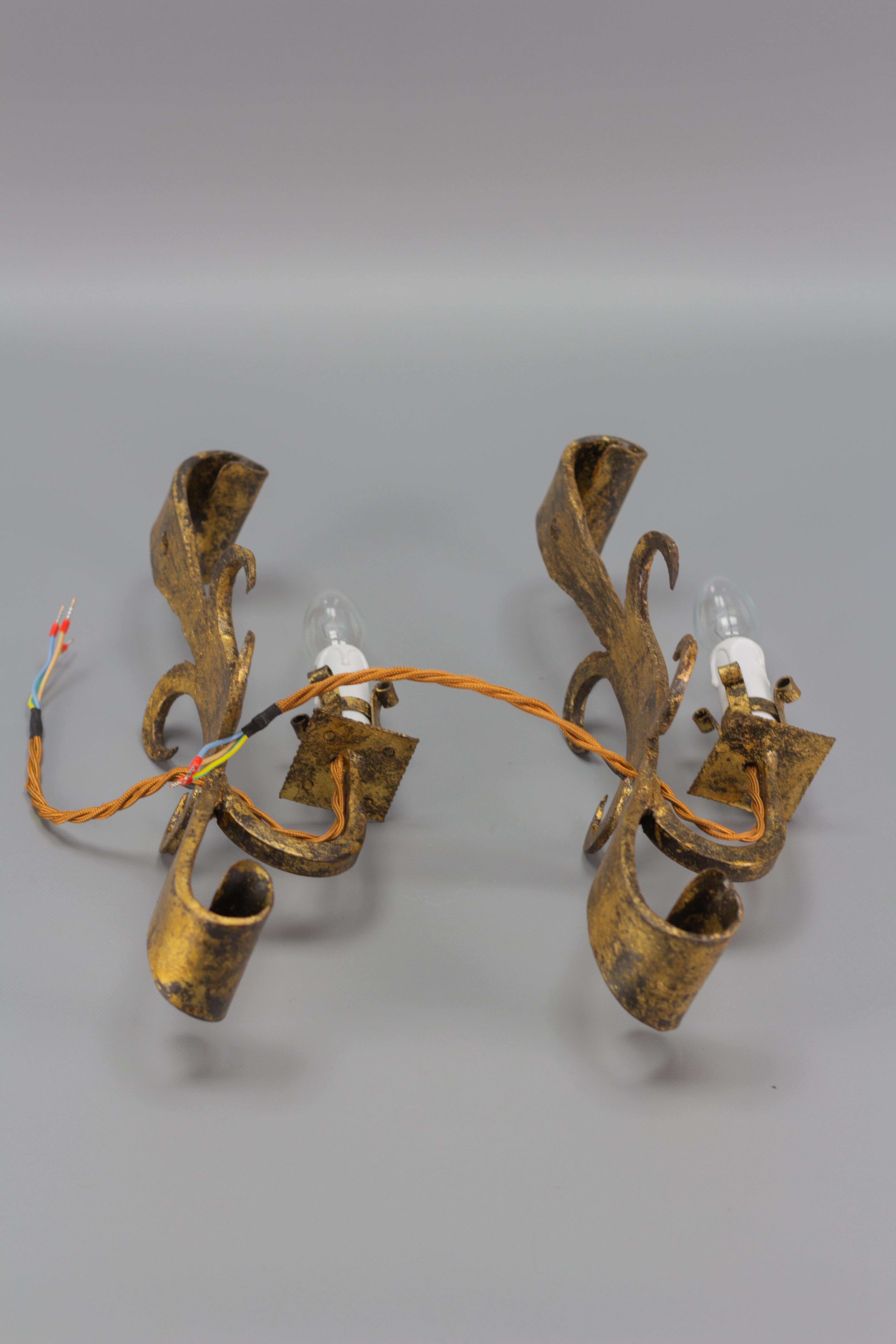 Pair of Spanish Gilt Wrought Iron Sconces For Sale 11