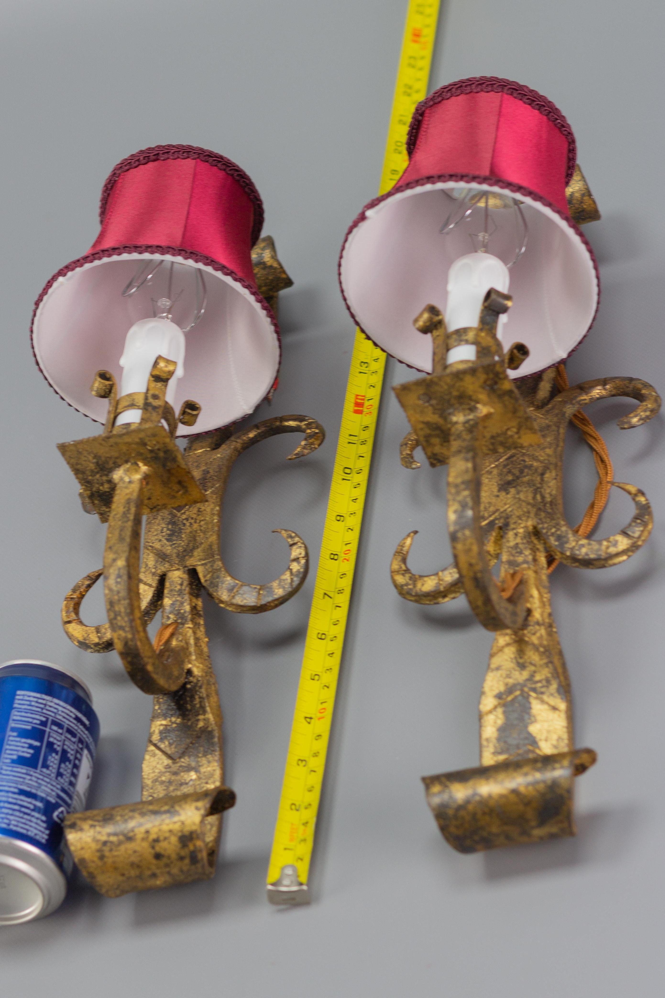 Pair of Spanish Gilt Wrought Iron Sconces For Sale 12