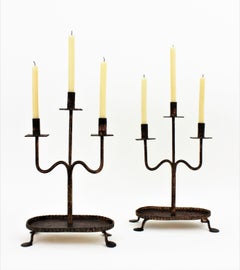Pair of Spanish Gothic Revival Gilt Wrought Iron Candelabra / Candleholders