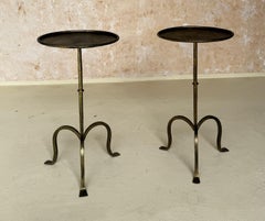 Pareja de Mesas de Copas españolas de hierro forjado a mano con pátina dorada