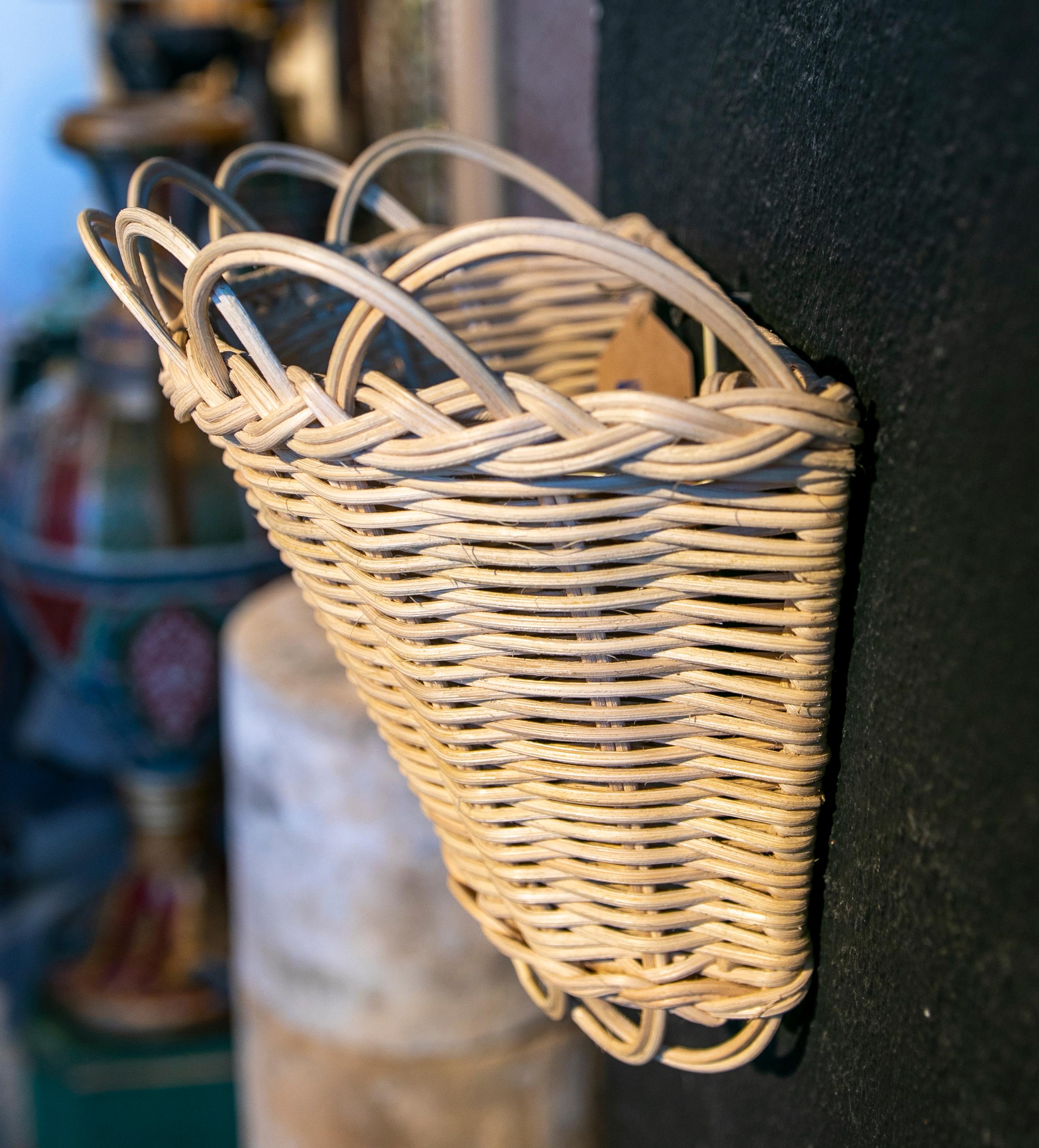 Pair of Spanish Handmade Woven Wicker Wall Lamps For Sale 9