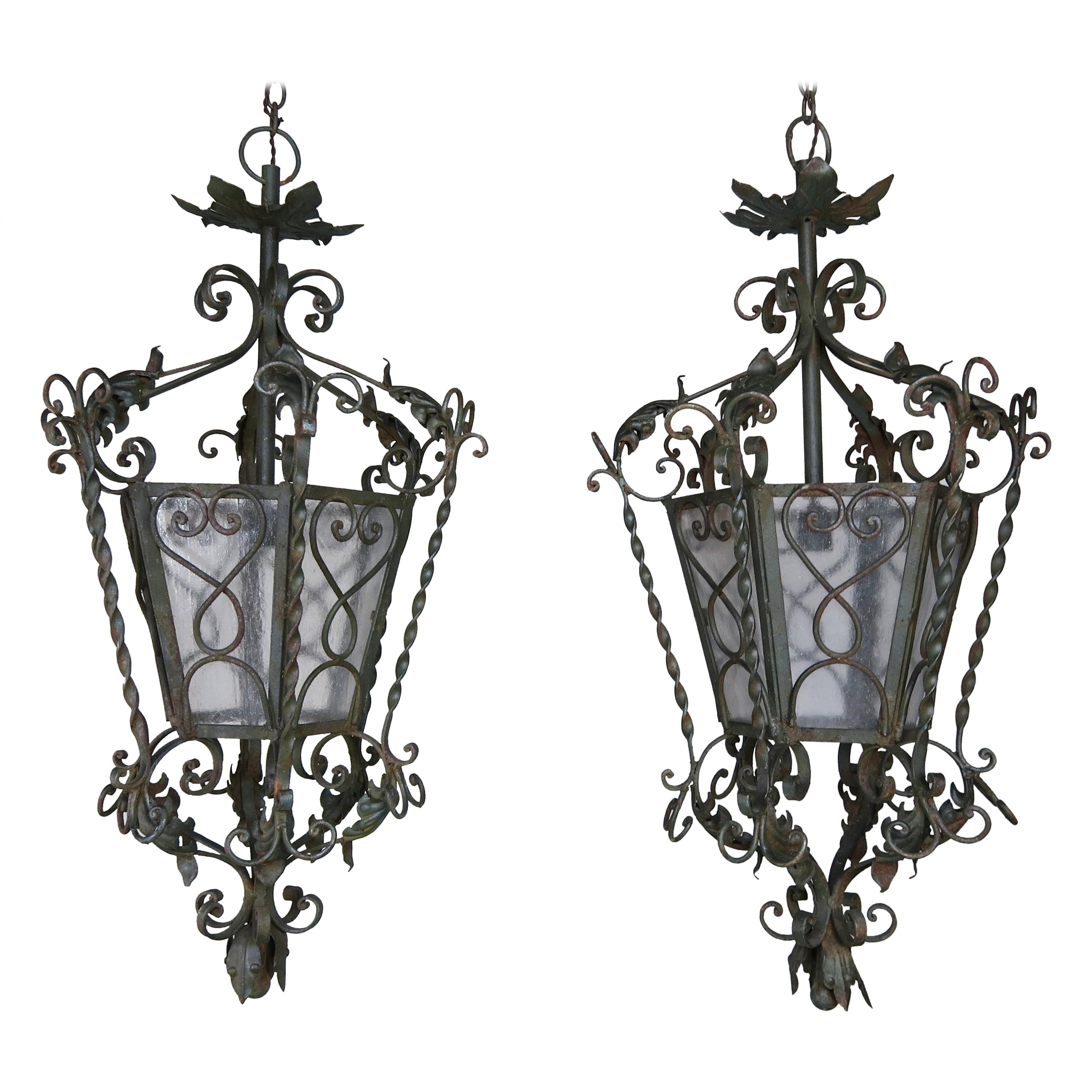 Pair of Spanish Handwrought Iron Lanterns, circa 1940s