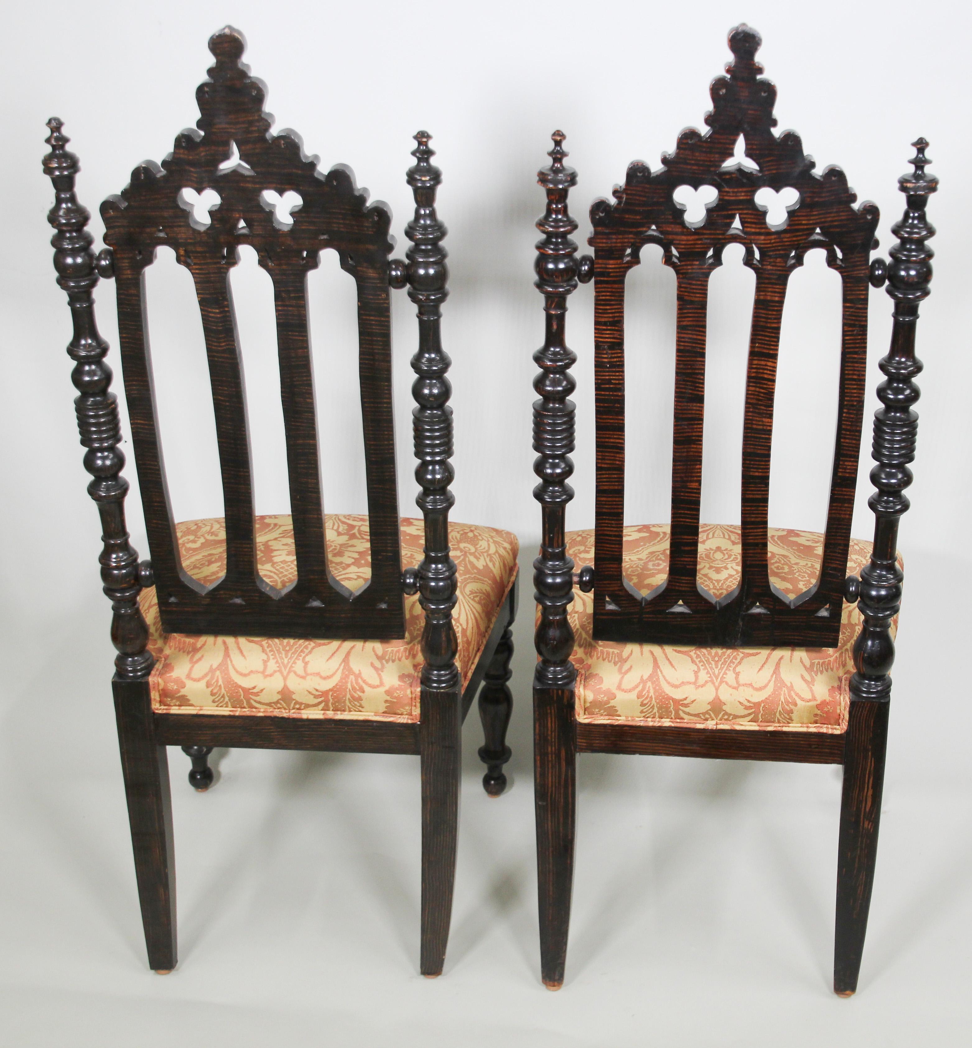 Pair of Spanish Moorish High Back Hall Chairs 7