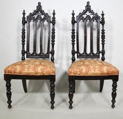 Pair of Spanish Moorish High Back Hall Chairs