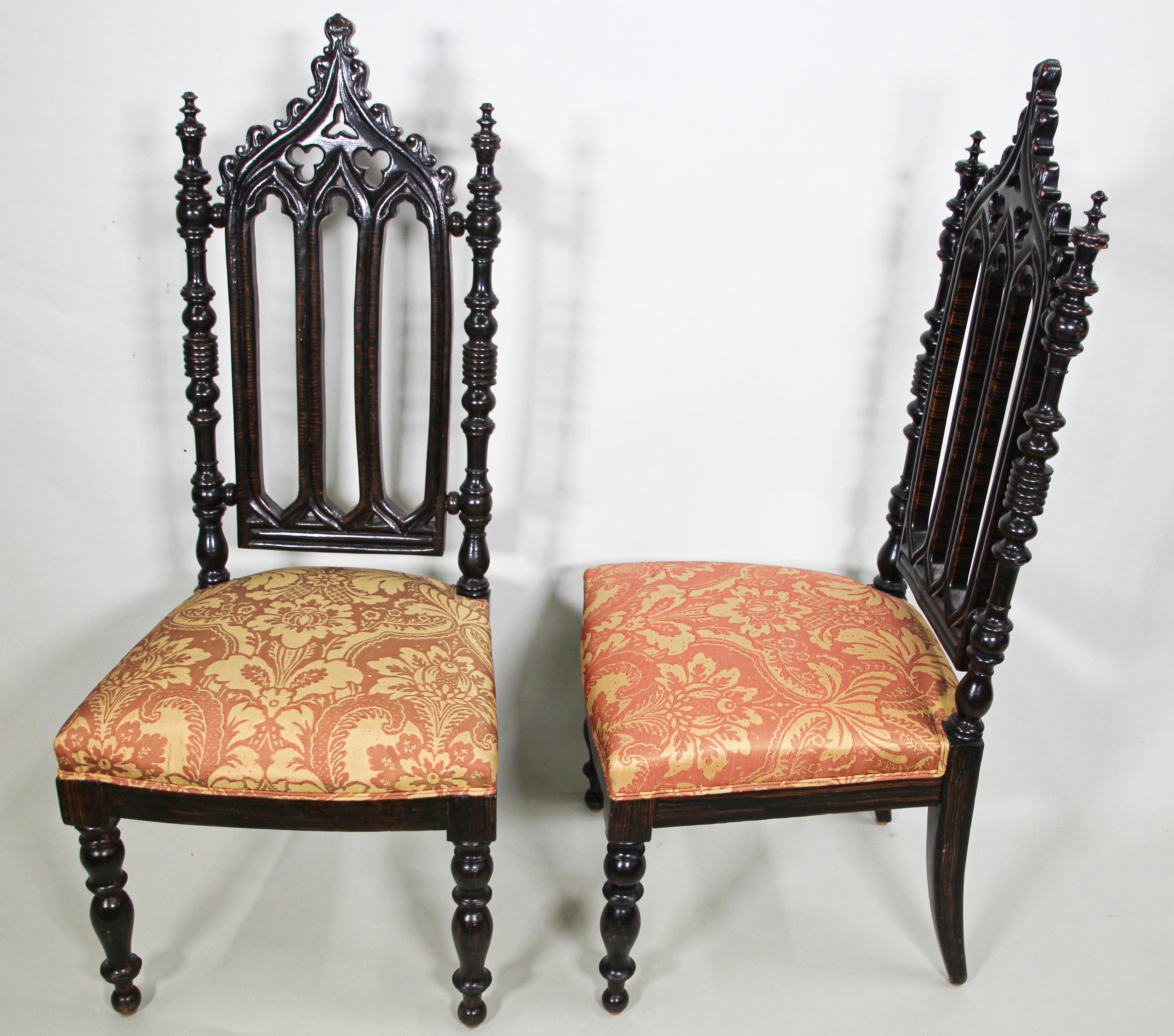 Pair of Spanish Moorish High Back Hall Chairs In Good Condition In North Hollywood, CA