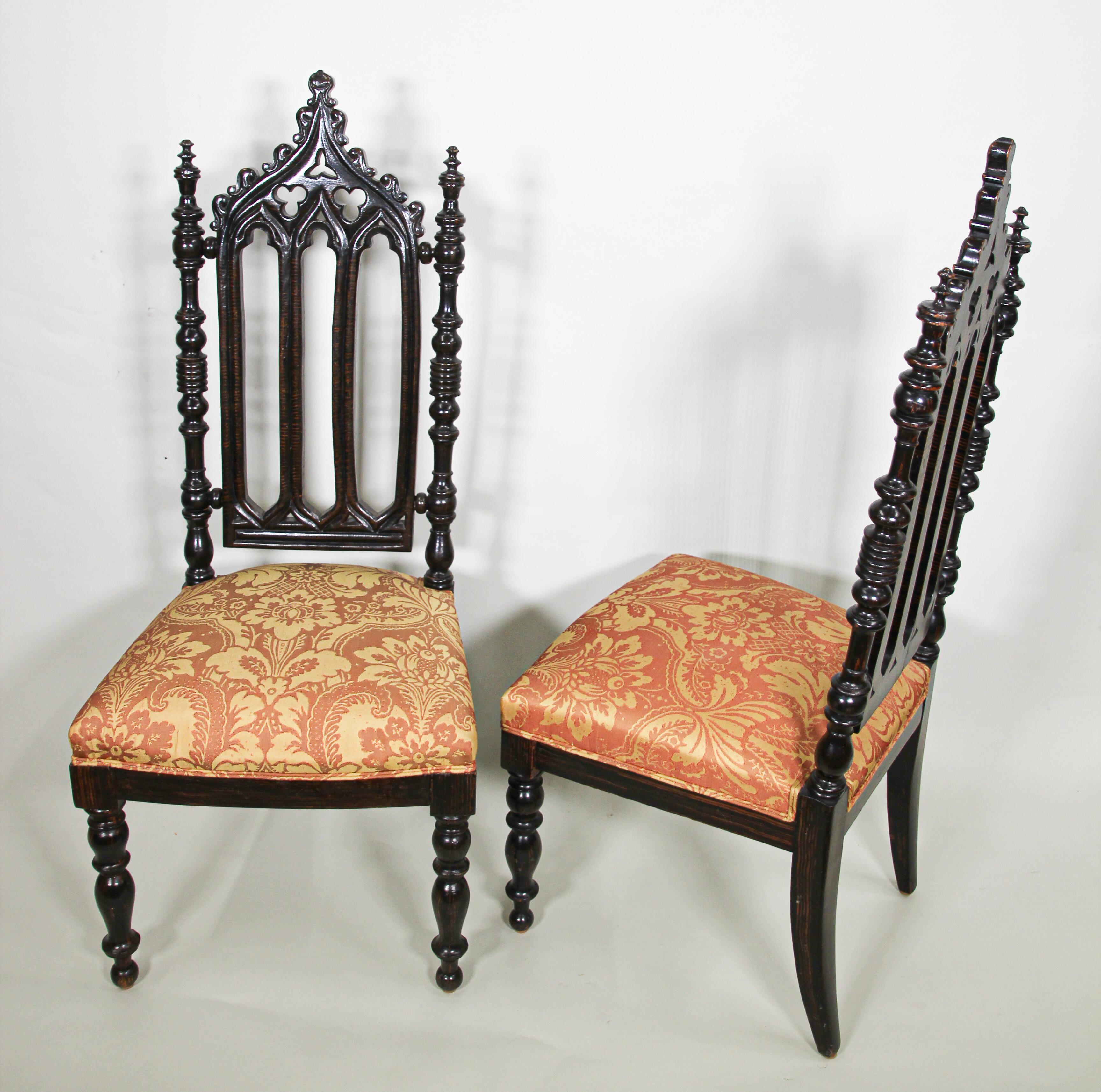 20th Century Pair of Spanish Moorish High Back Hall Chairs