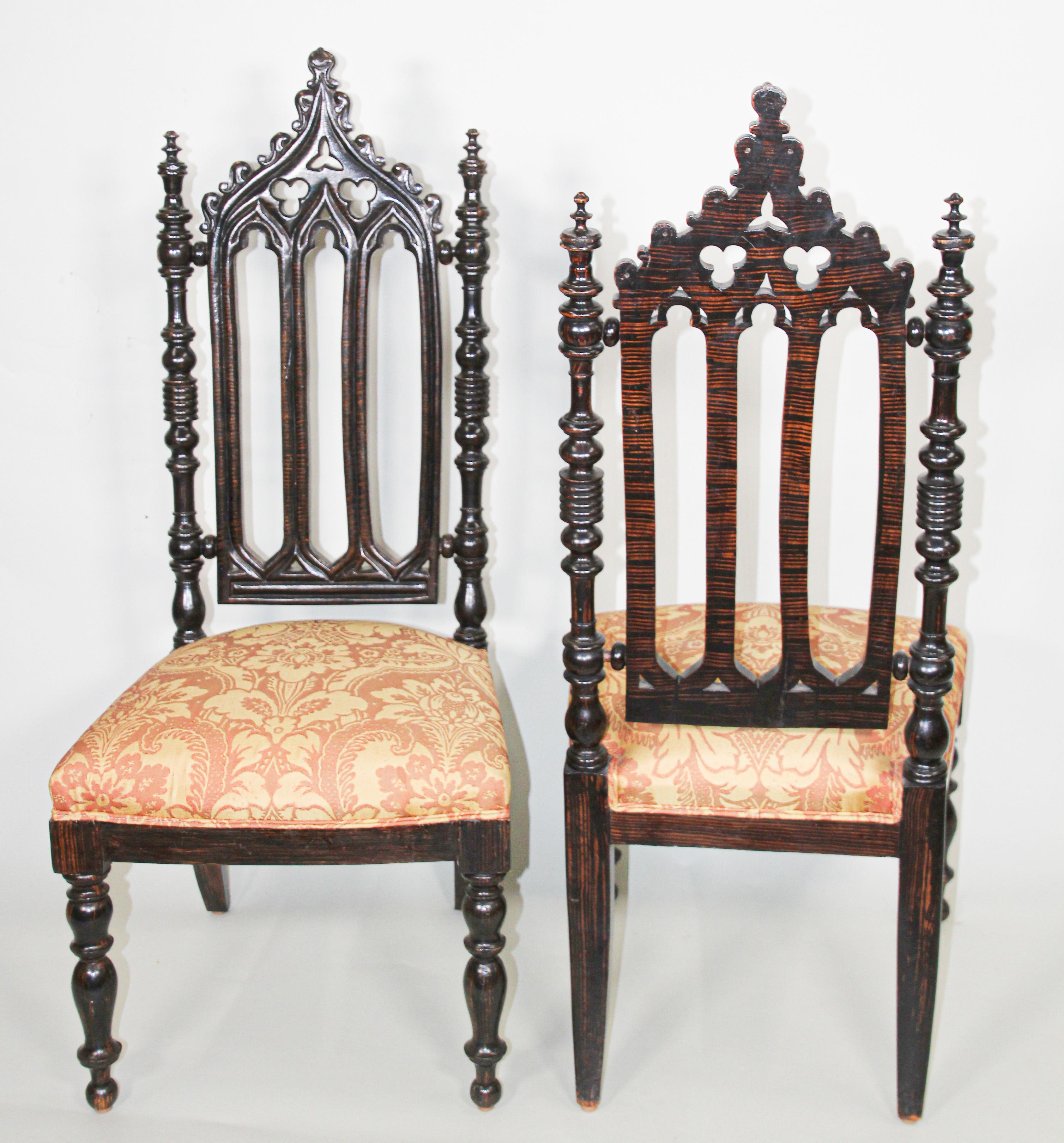 Pair of Spanish Moorish High Back Hall Chairs 2
