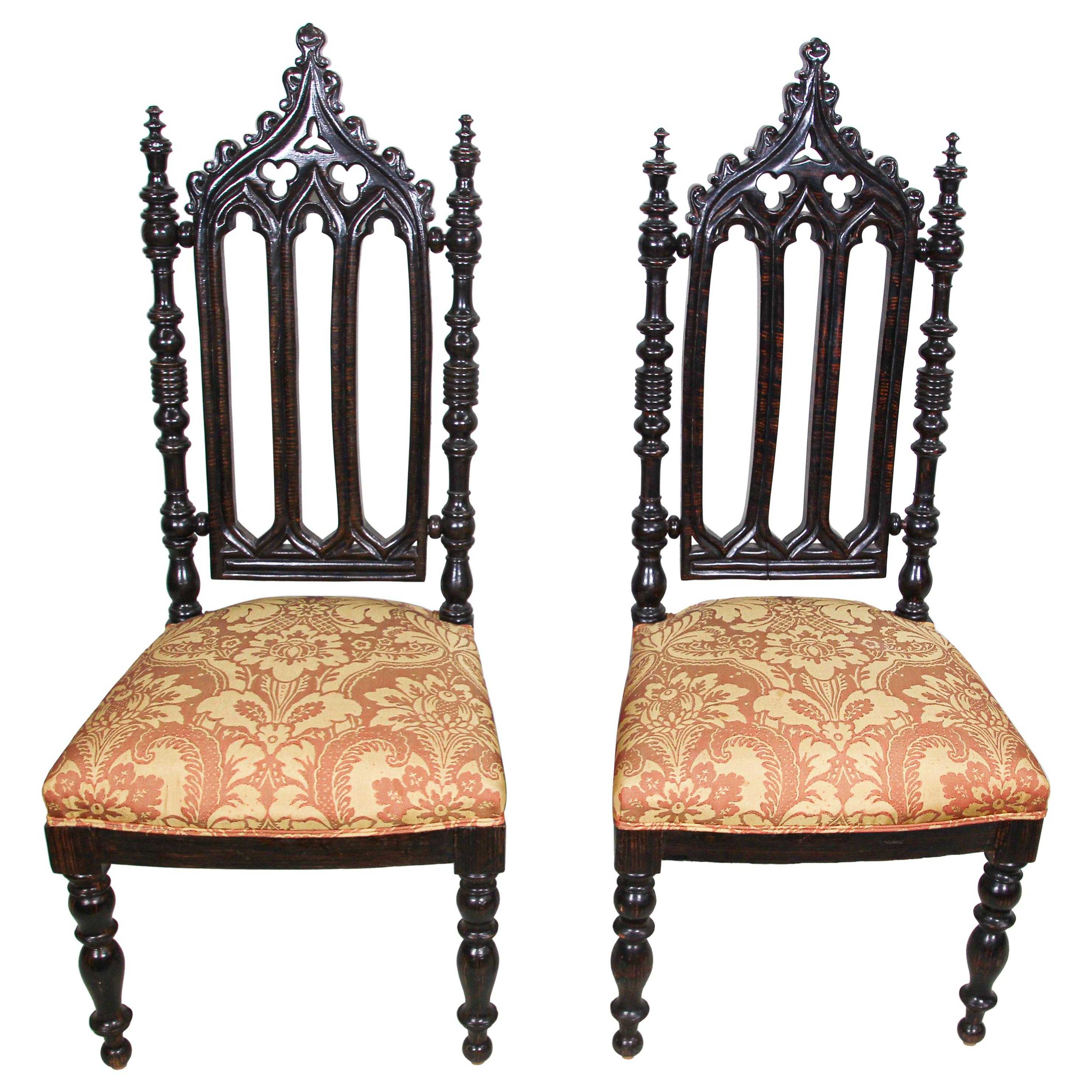 Pair of Spanish Moorish High Back Hall Chairs