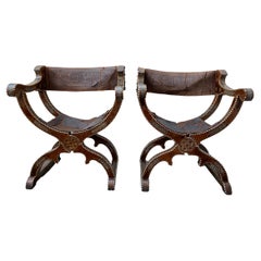 Antique Pair of Spanish Hip-Joint Chairs, 19th Century