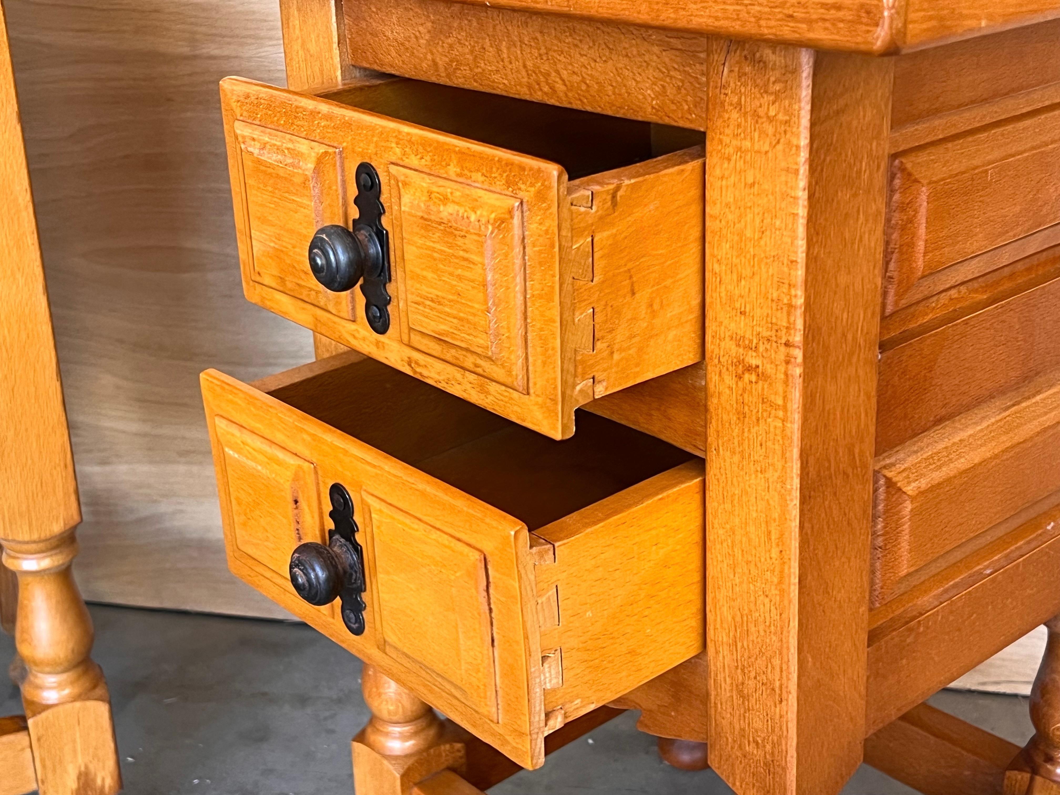 Pair of Spanish Honey Tone Narrow Nightstands with two drawers For Sale 1