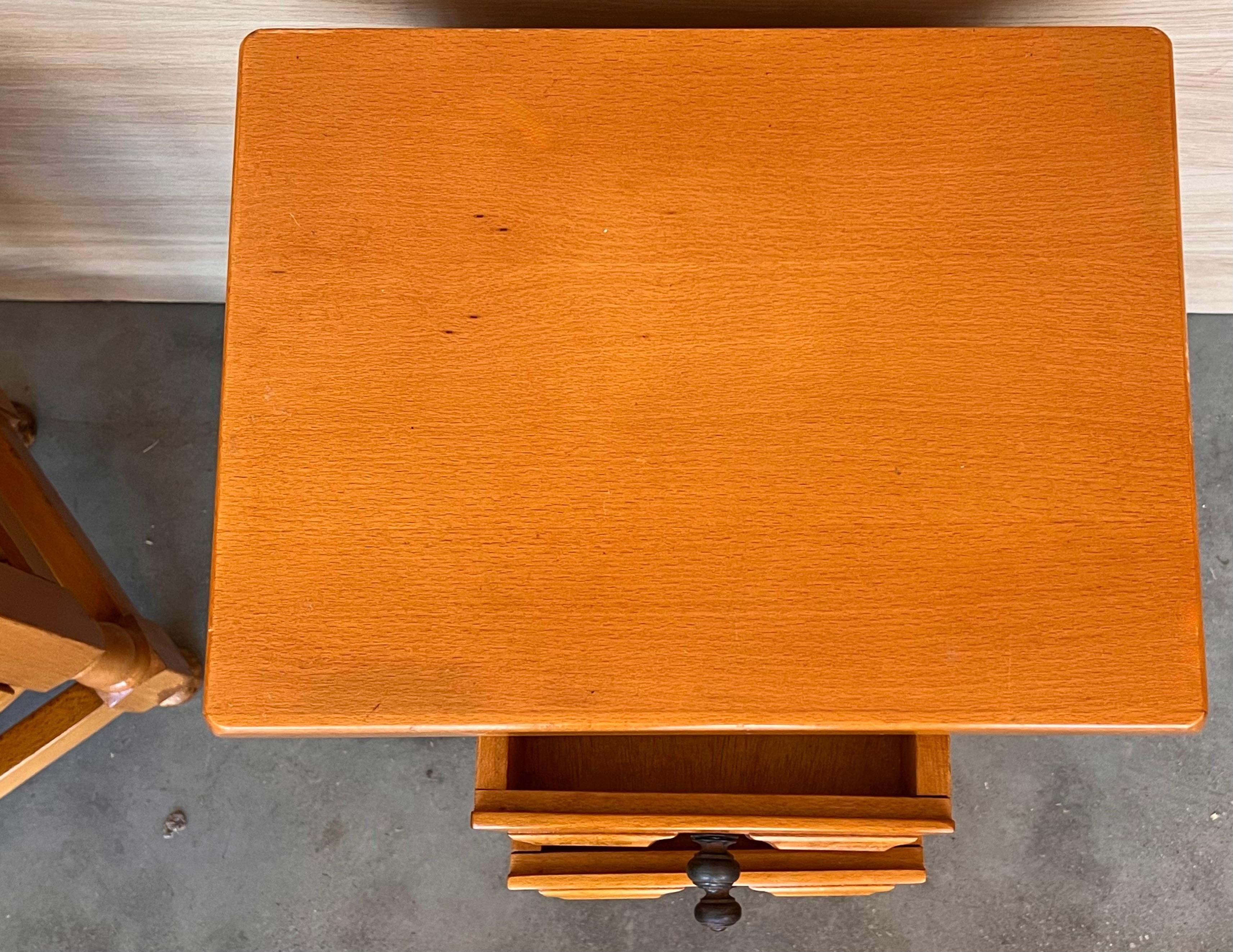 Pair of Spanish Honey Tone Narrow Nightstands with two drawers For Sale 2