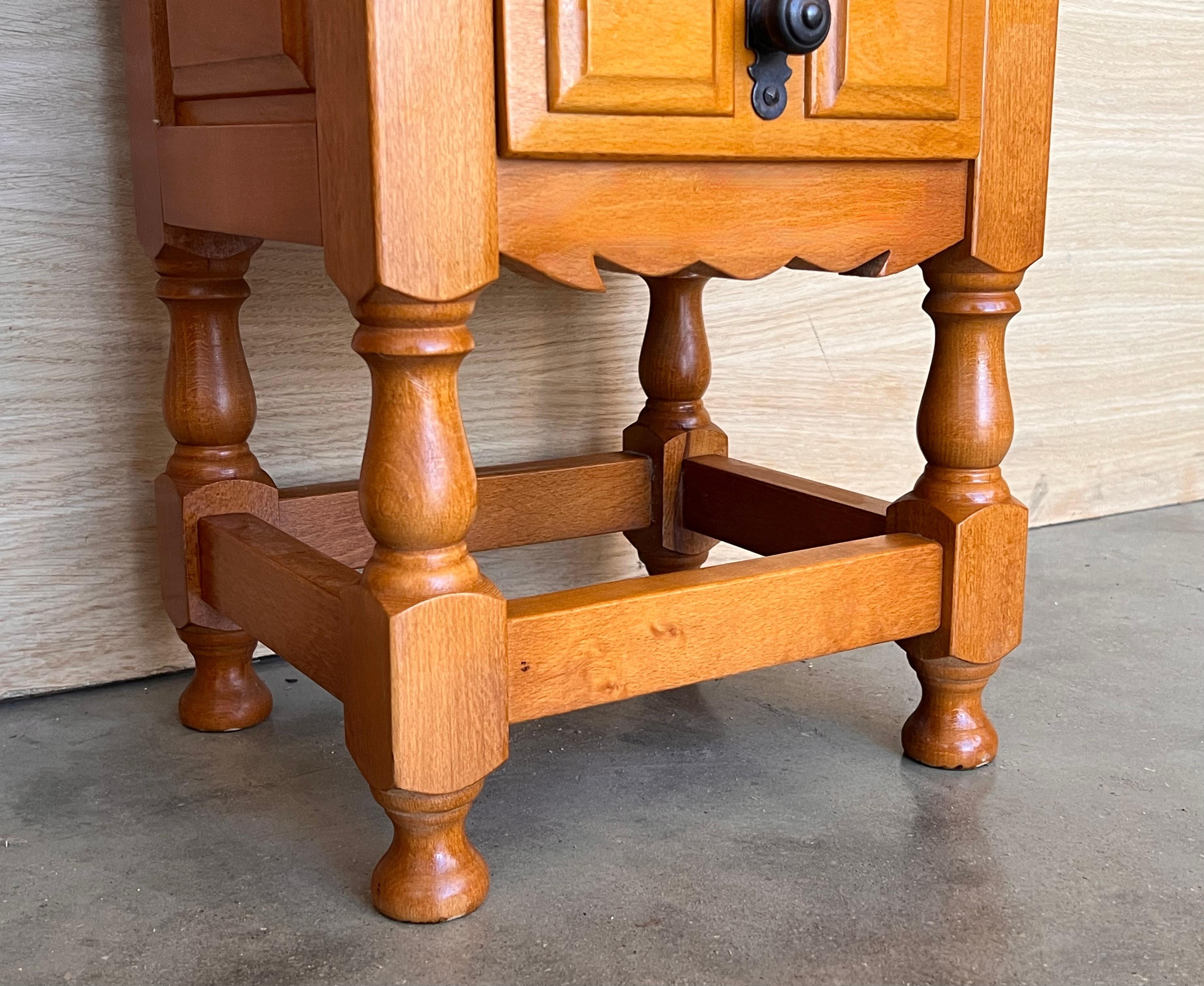 Pair of Spanish Honey Tone Narrow Nightstands with two drawers For Sale 3