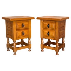 Pair of Spanish Honey Tone Narrow Nightstands with two drawers