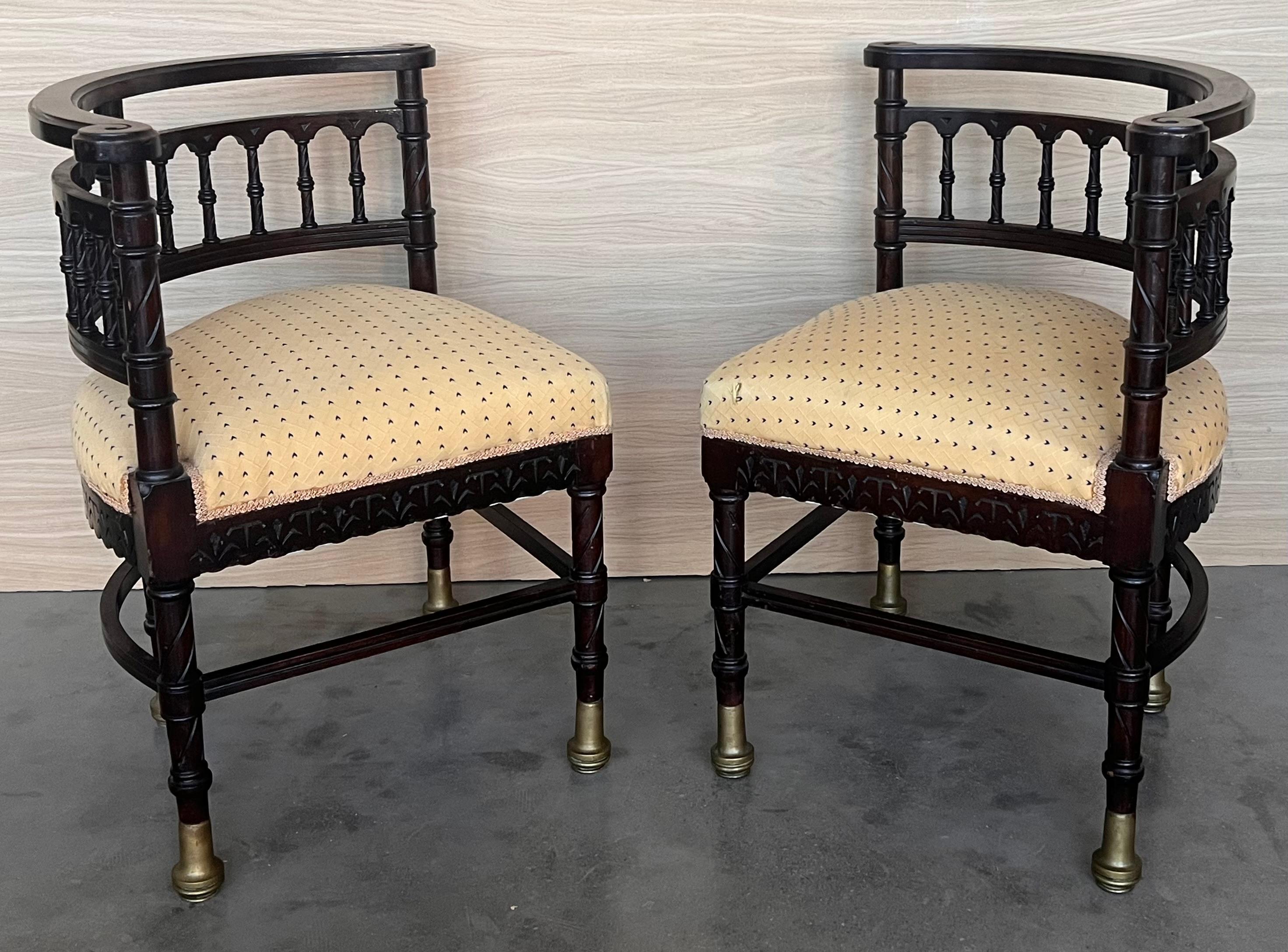 Pair of Spanish Horseshoe Back and Cane Armchairs For Sale 5