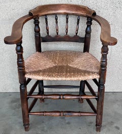 Coppia di poltrone spagnole con schienale a ferro di cavallo e canna da zucchero