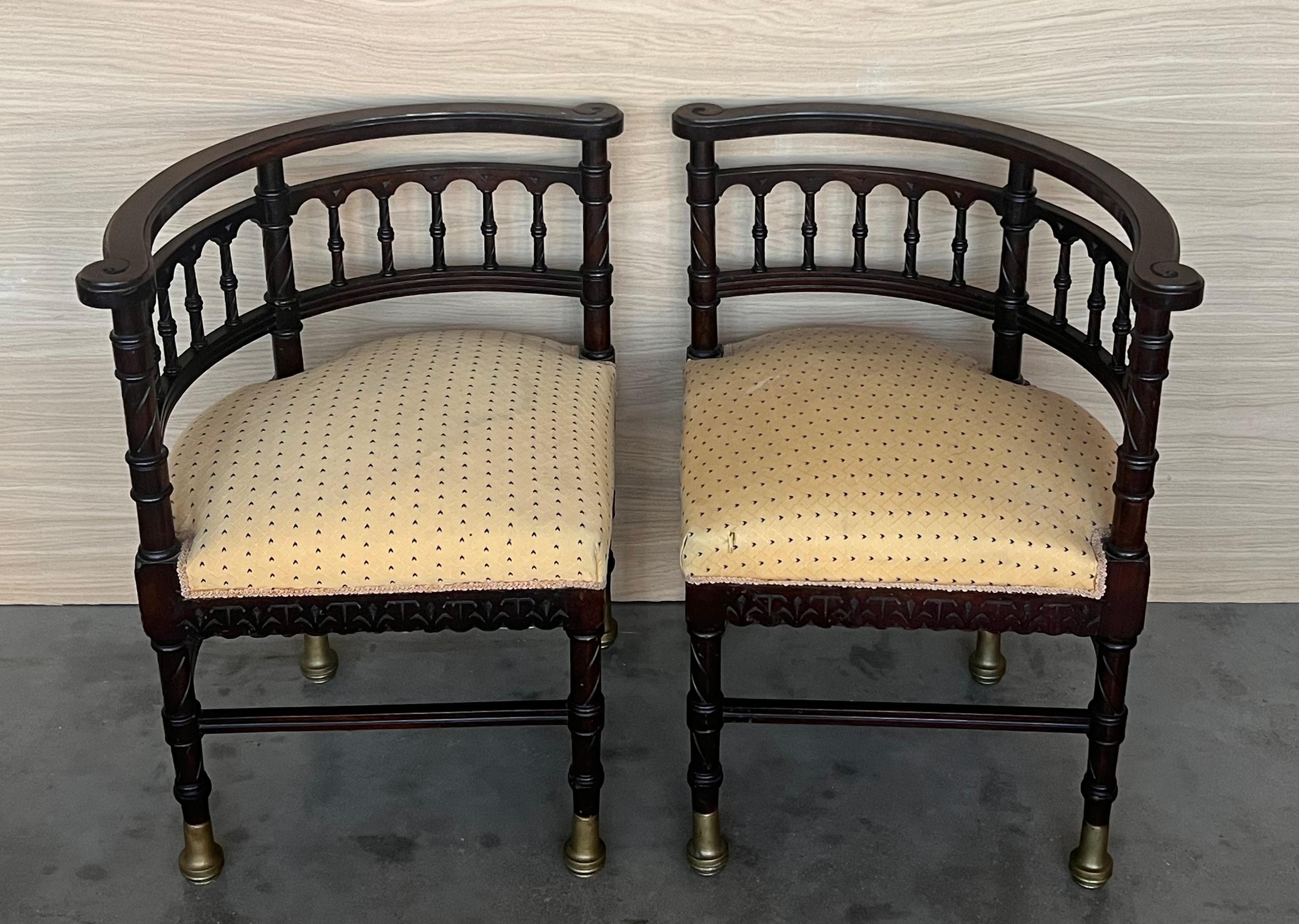 French Pair of Spanish Horseshoe Back and Cane Armchairs For Sale