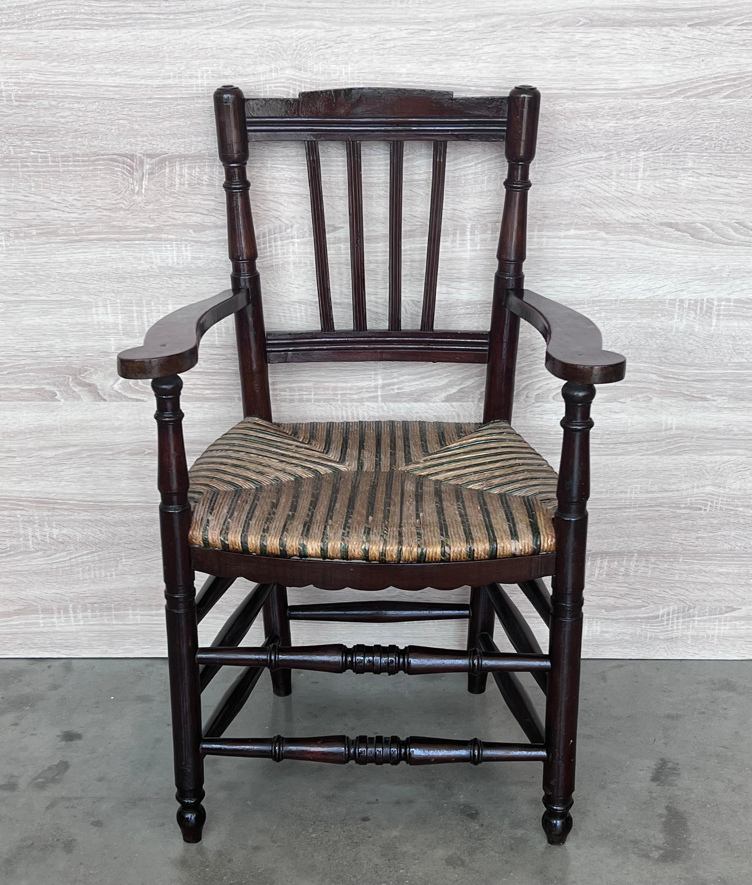 19th Century Pair of Spanish Horseshoe Back and Cane Armchairs For Sale
