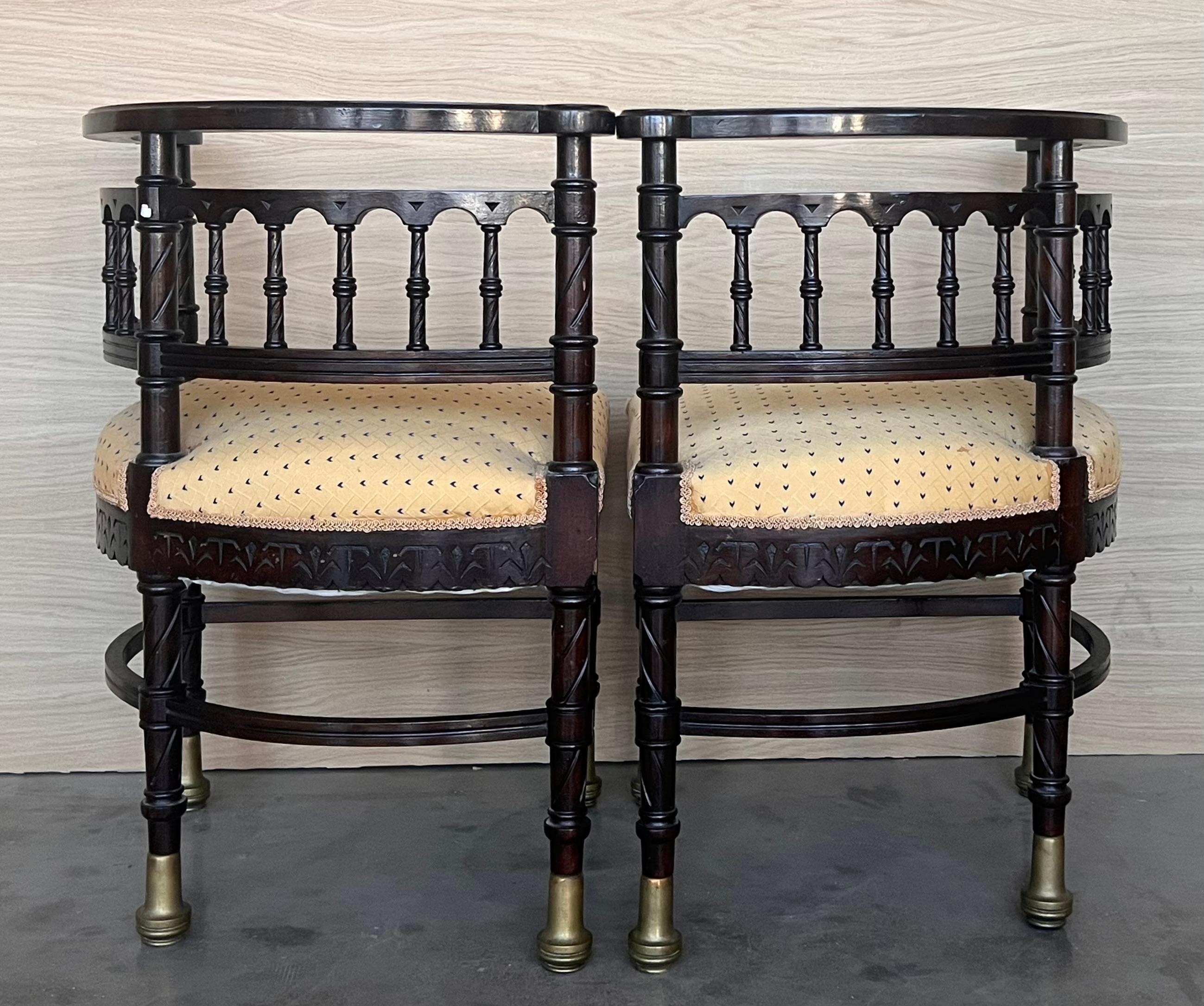 20th Century Pair of Spanish Horseshoe Back and Cane Armchairs For Sale