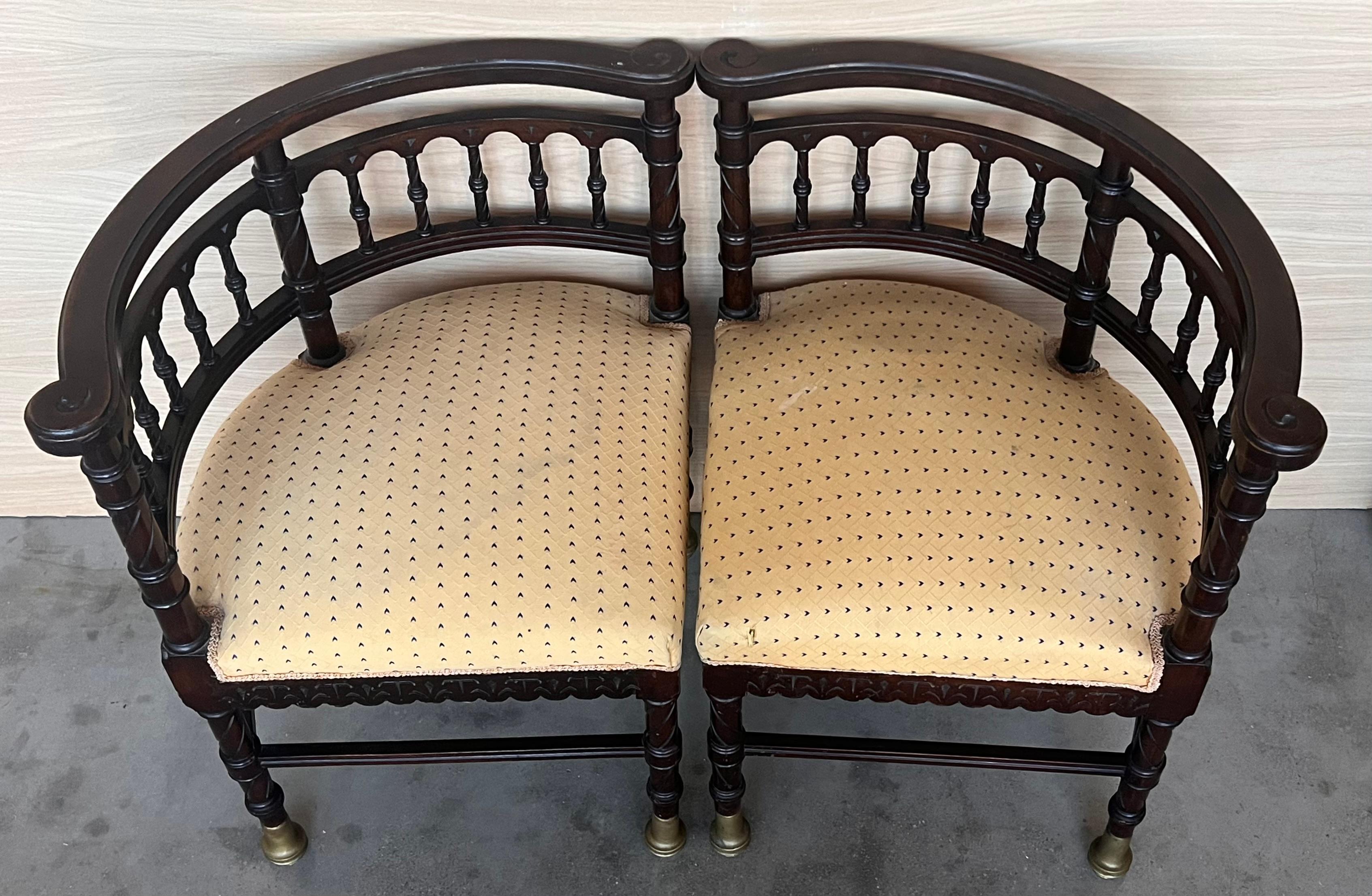 Pair of Spanish Horseshoe Back and Cane Armchairs For Sale 1