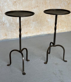 Pair of Spanish Iron Drinks Tables with Twisted Stems on Tripod Bases