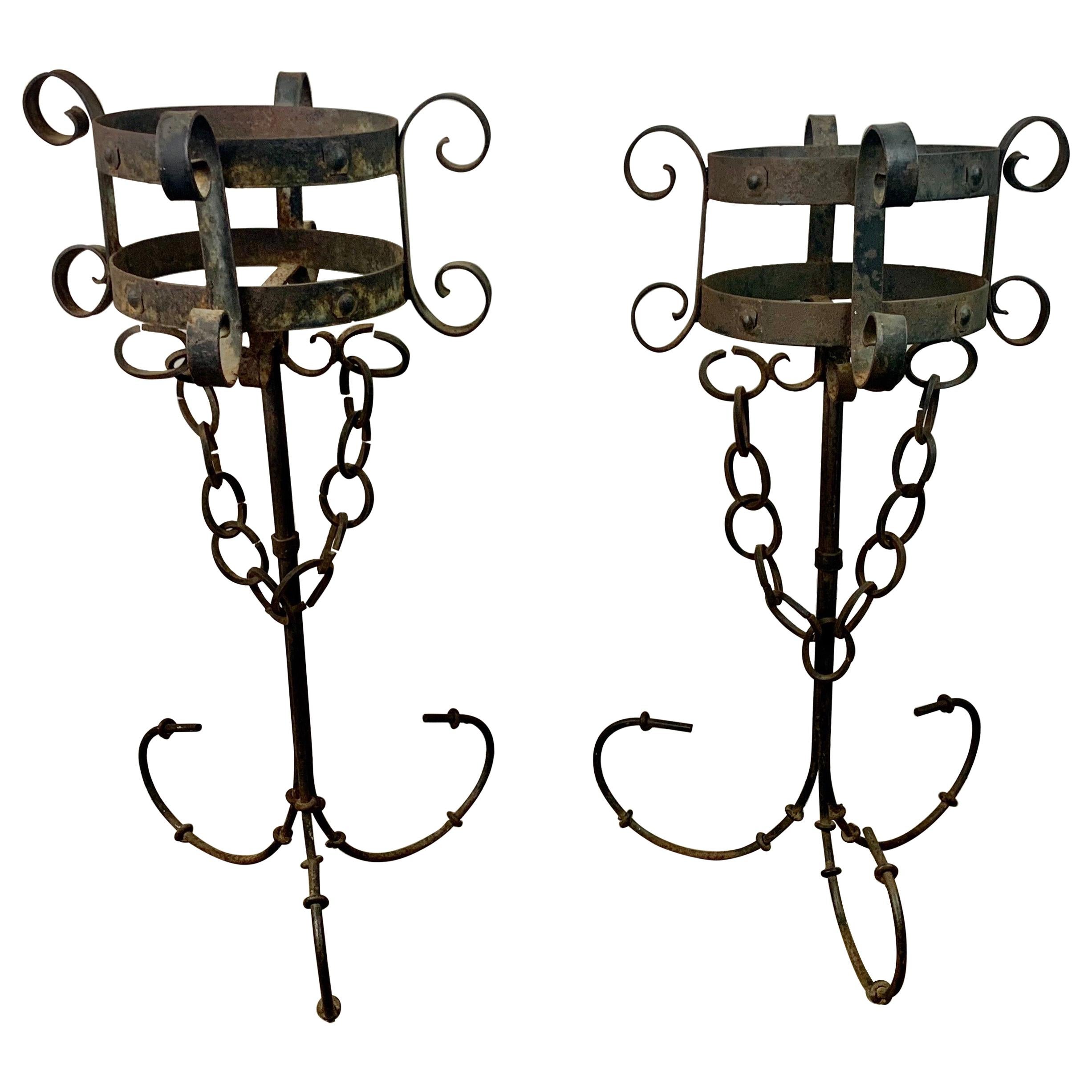 Pair of Spanish Iron Planters For Sale