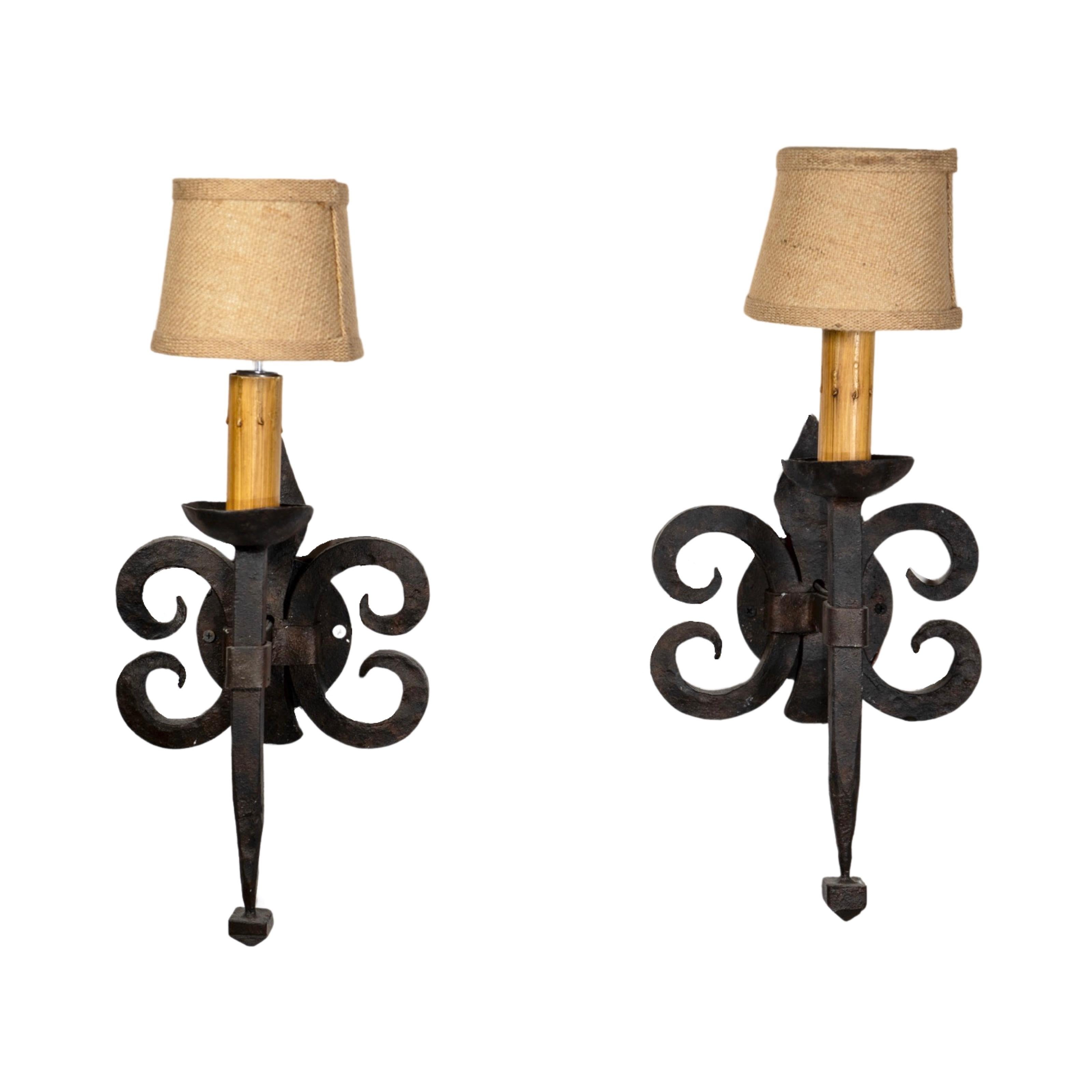 19th Century Pair of Spanish Iron Wall Sconces For Sale