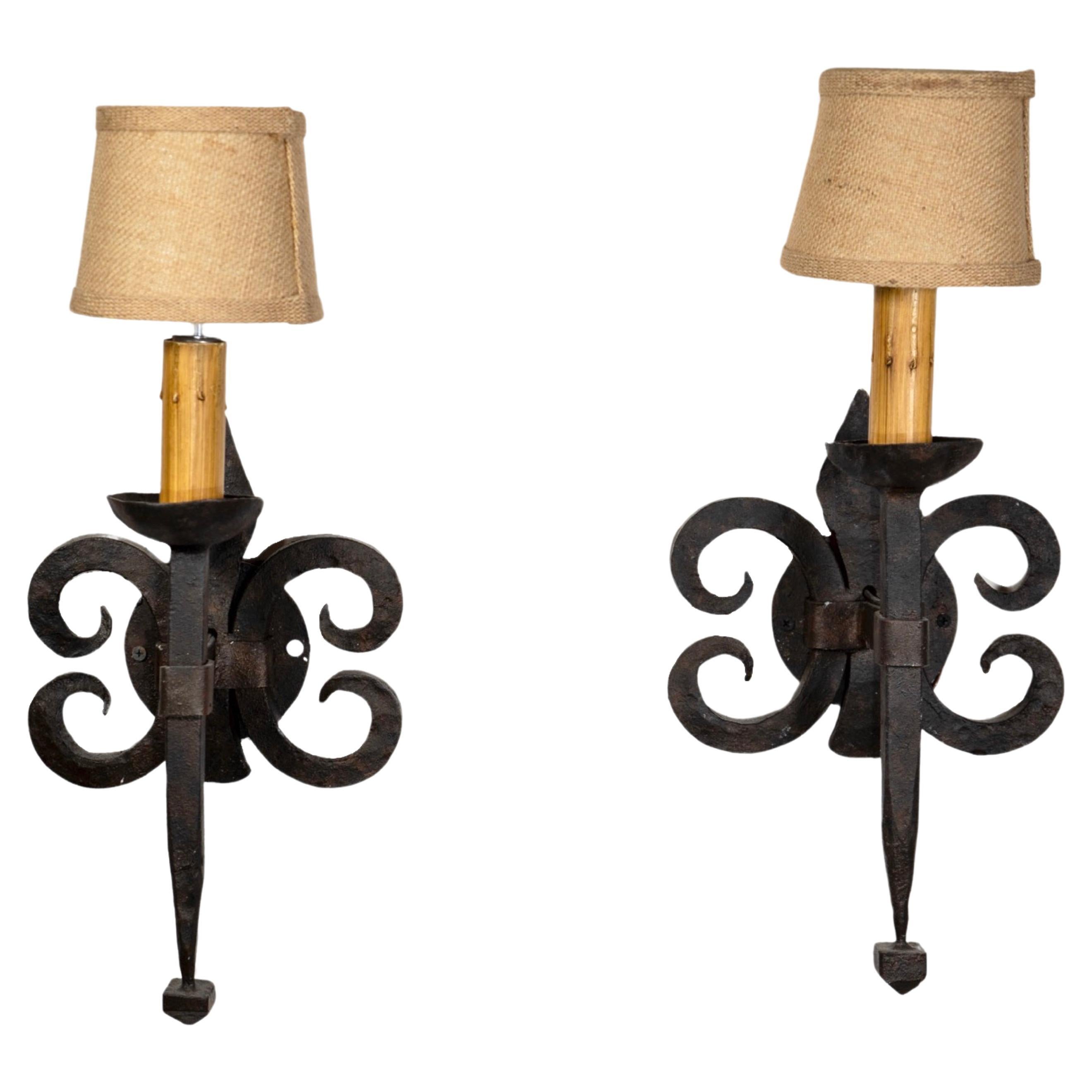Pair of Spanish Iron Wall Sconces For Sale