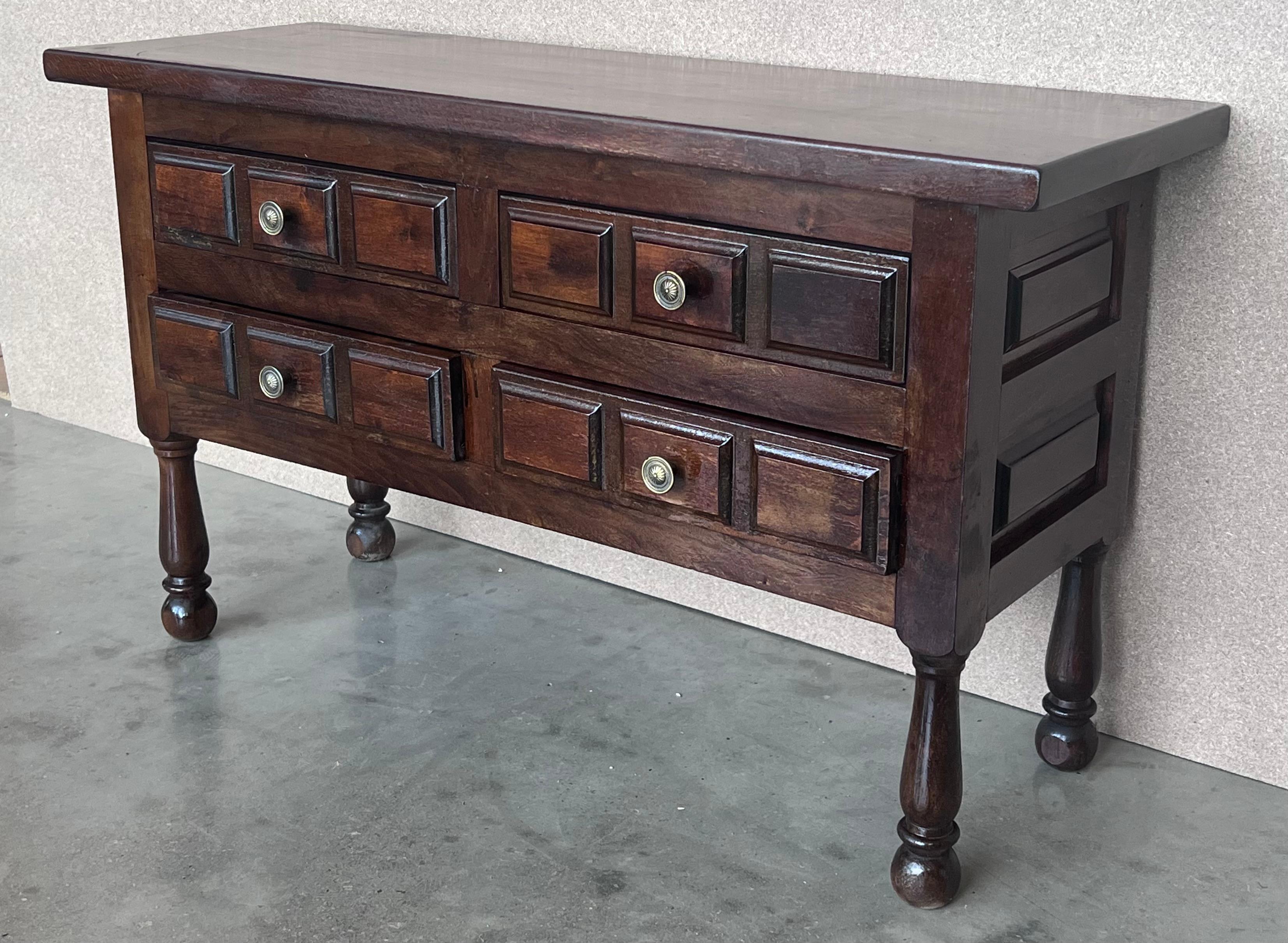 Pair of Spanish Large Nightstands or Chest of Drawers in Dark Walnut In Good Condition In Miami, FL