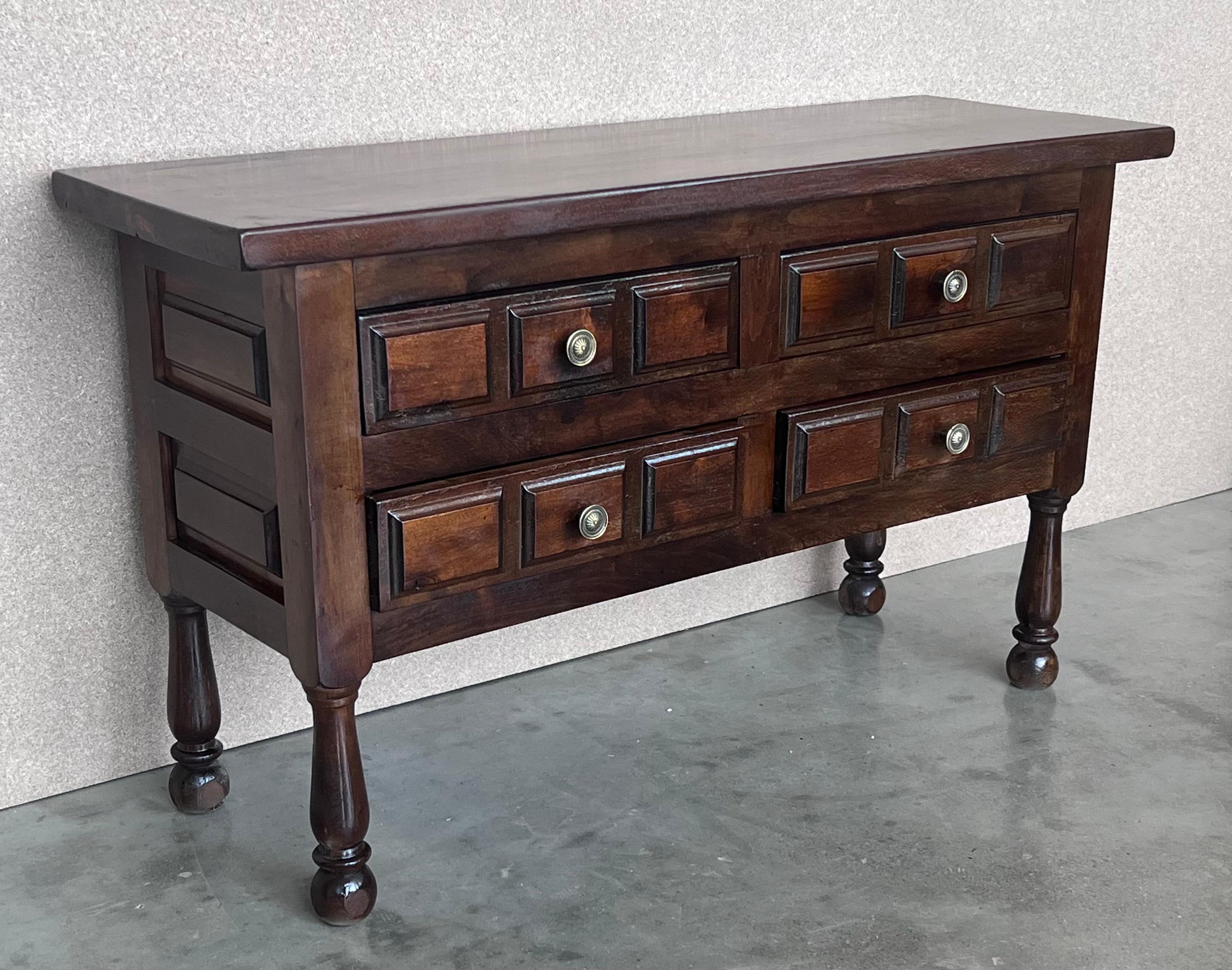 20th Century Pair of Spanish Large Nightstands or Chest of Drawers in Dark Walnut