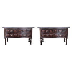 Pair of Spanish Large Nightstands or Chest of Drawers in Dark Walnut