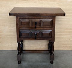Pair of Spanish Large Scale Dark Walnut Nightstand with 2 Drawers