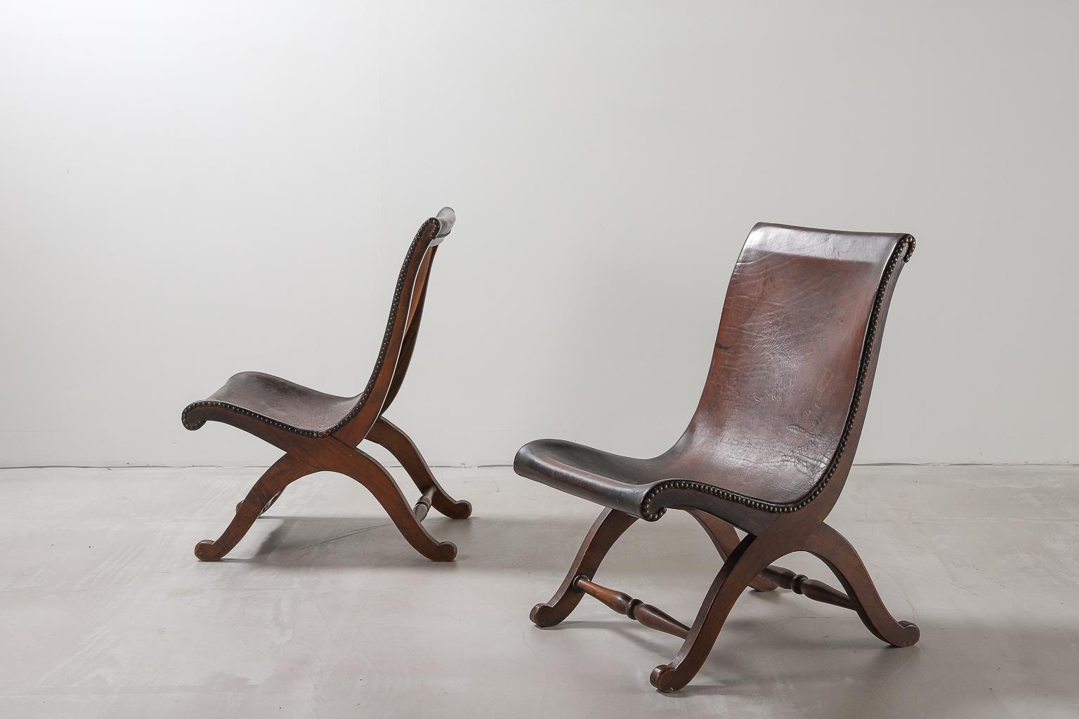 Pair of Spanish Leather Armchairs by Pierre Lottier for Valenti, 1940s 1
