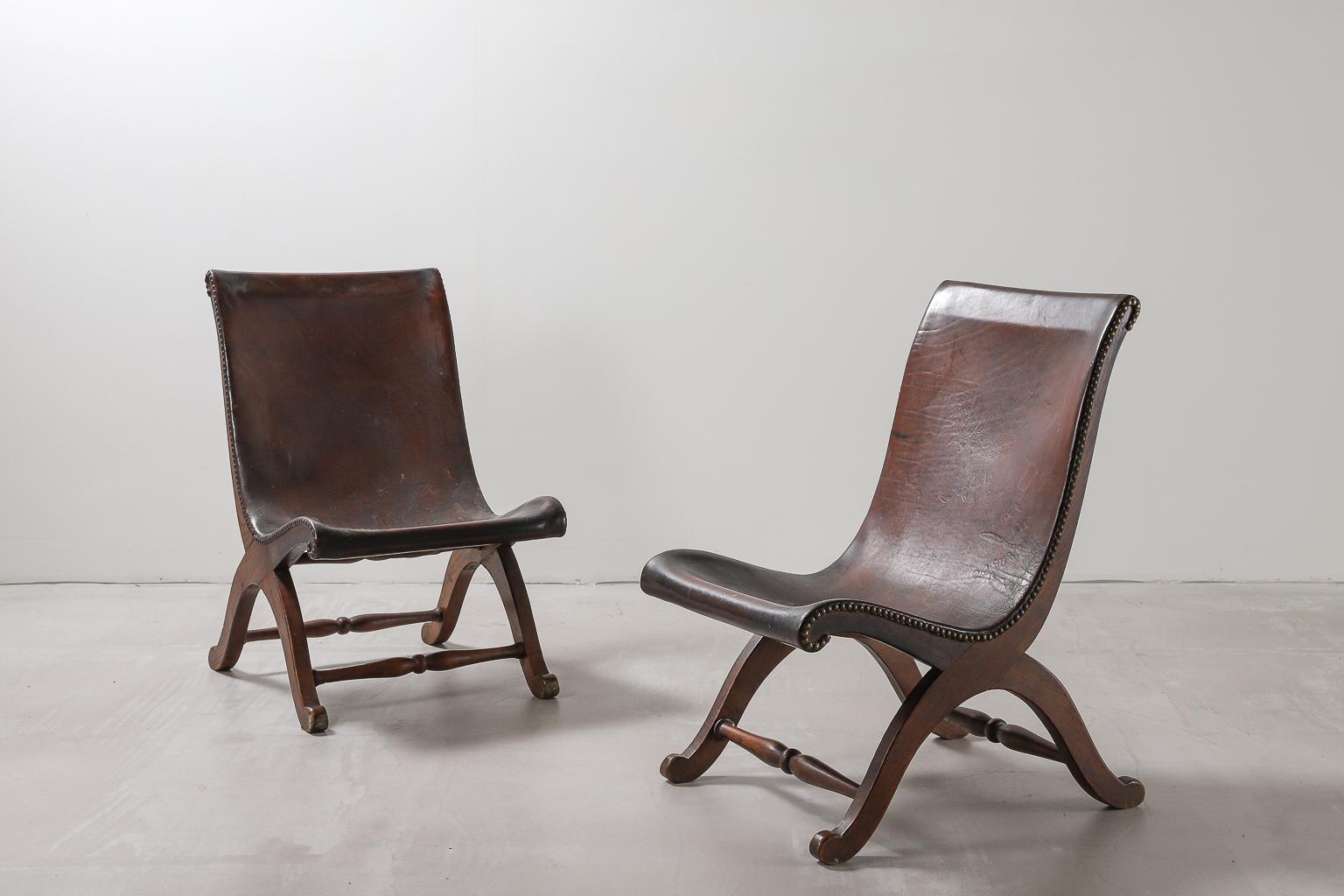 Pair of Spanish Leather Armchairs by Pierre Lottier for Valenti, 1940s 2