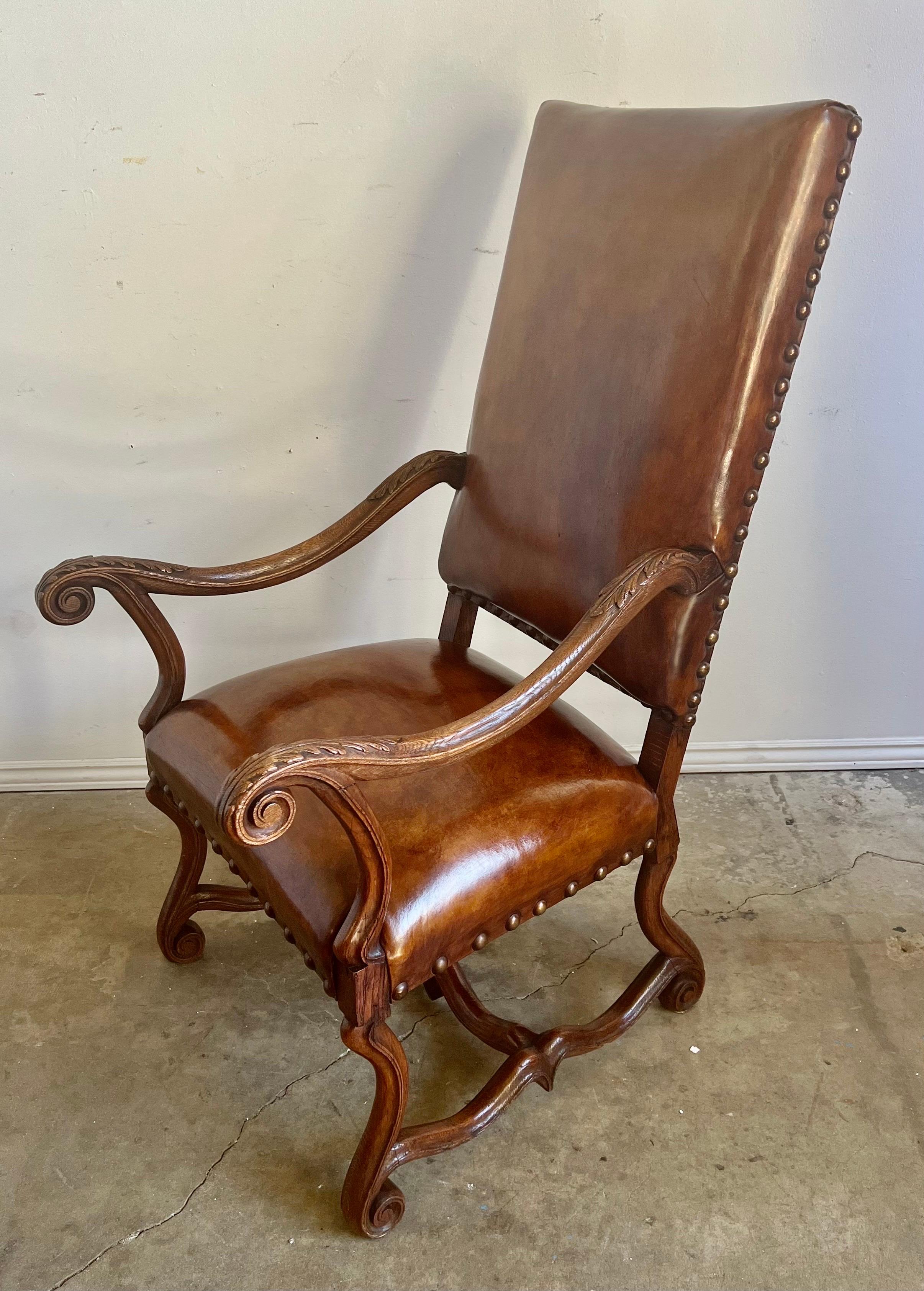 Pair of Spanish Leather Dining Chairs, C. 1930 6