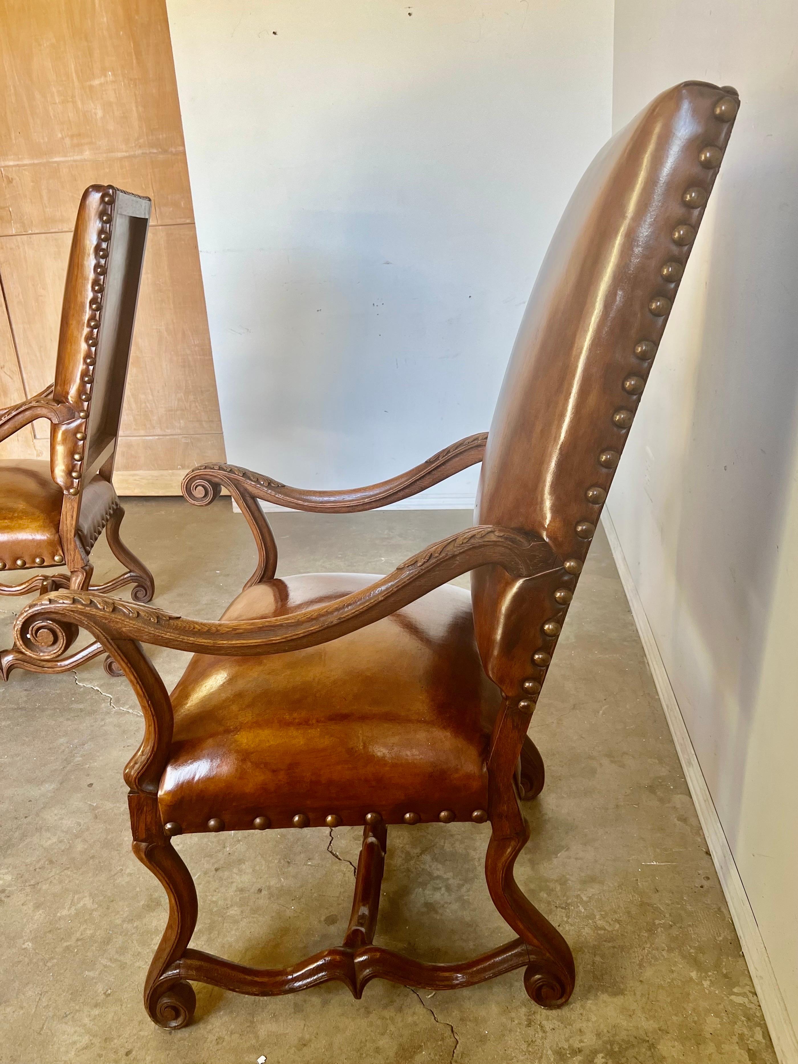 Pair of Spanish Leather Dining Chairs, C. 1930 2