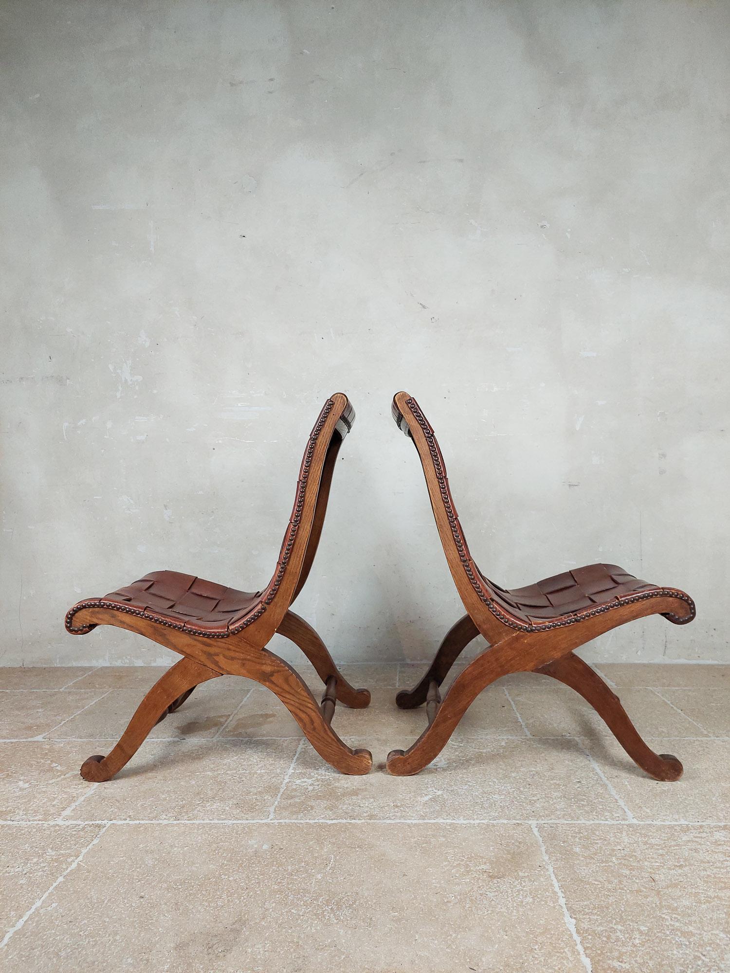 Pair of Spanish Leather 'Slipper Chairs' by Pierre Lottier for Valenti 1