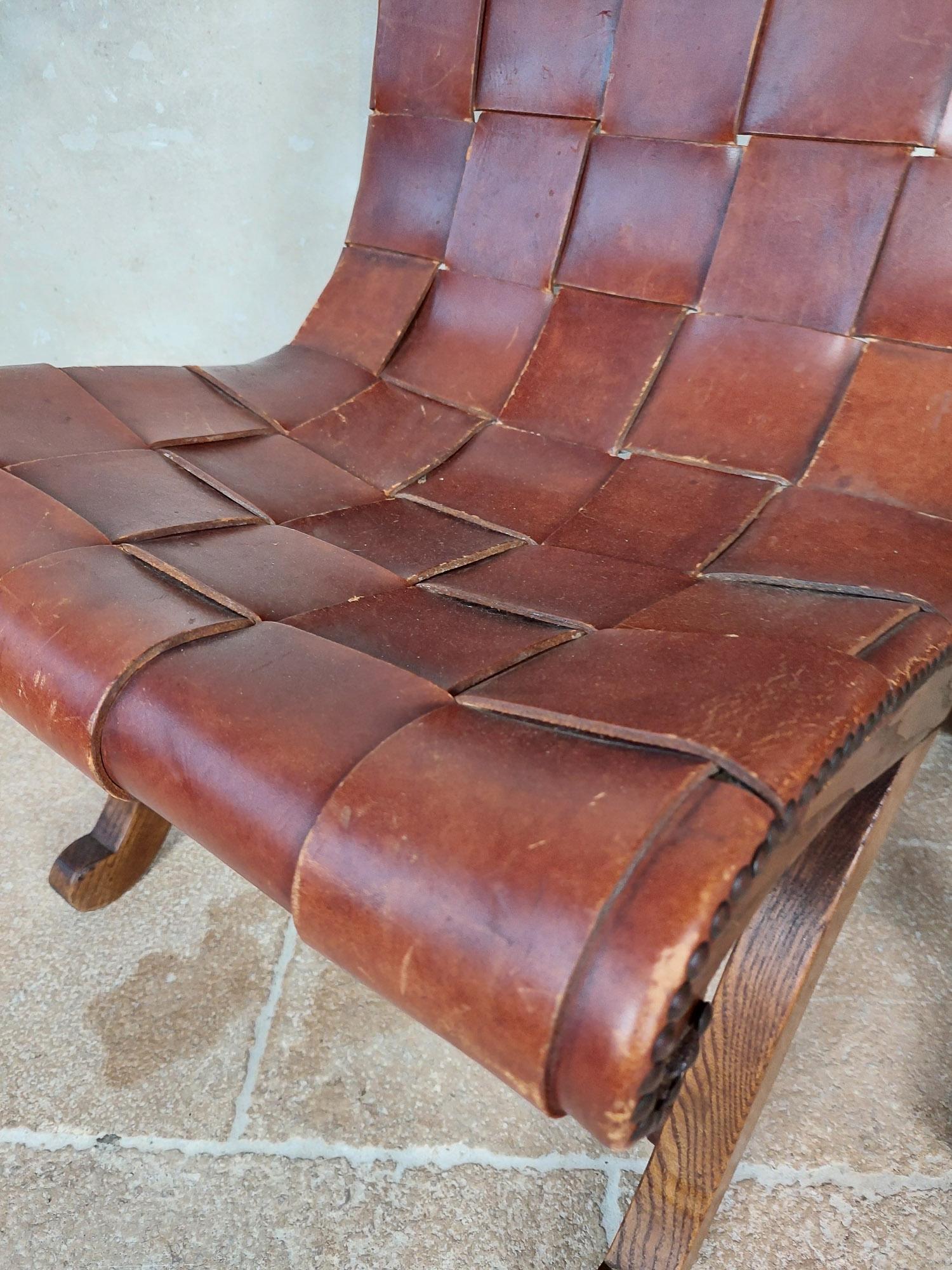 Pair of Spanish Leather 'Slipper Chairs' by Pierre Lottier for Valenti 4