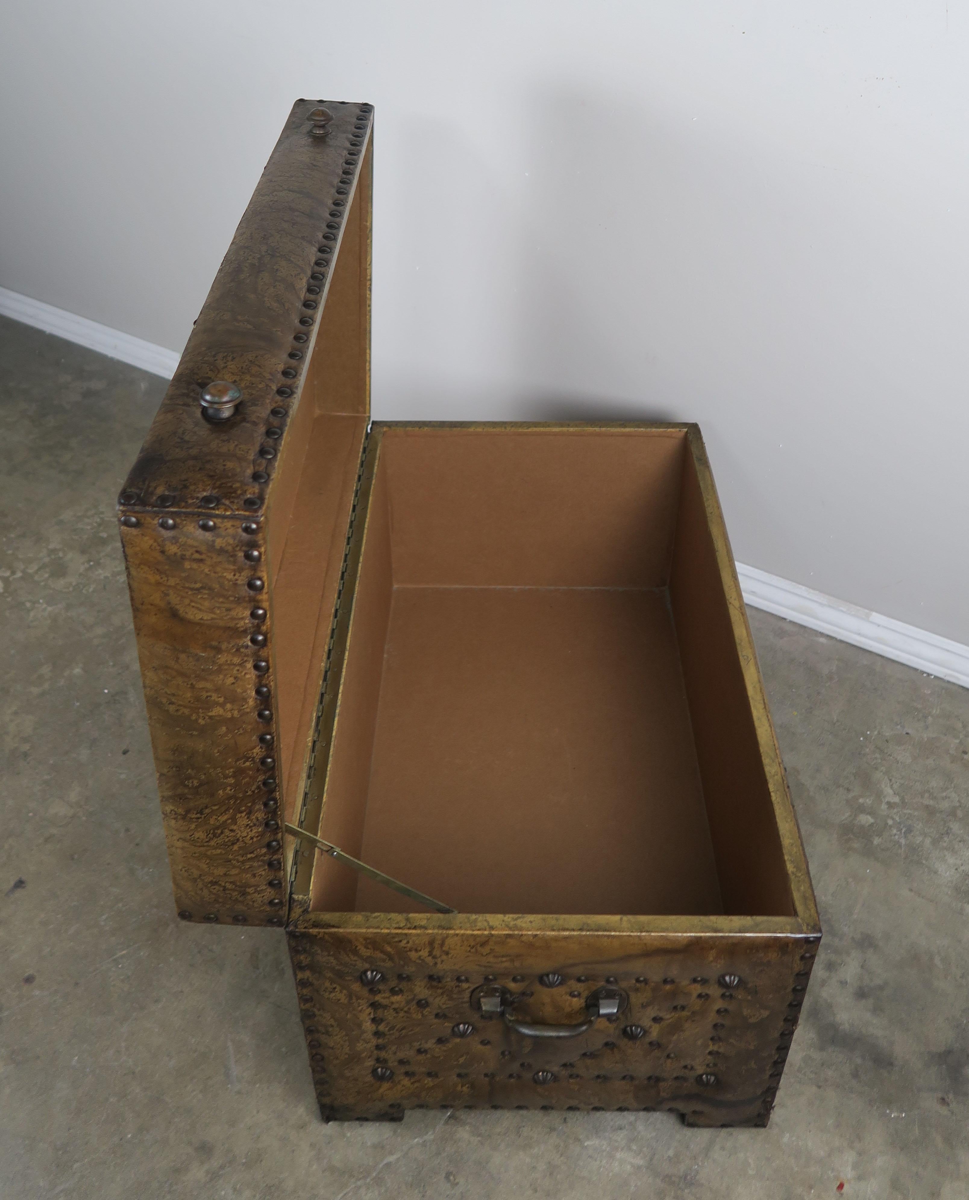 Pair of Spanish Leather Tufted Chests with Nailhead Trim 2