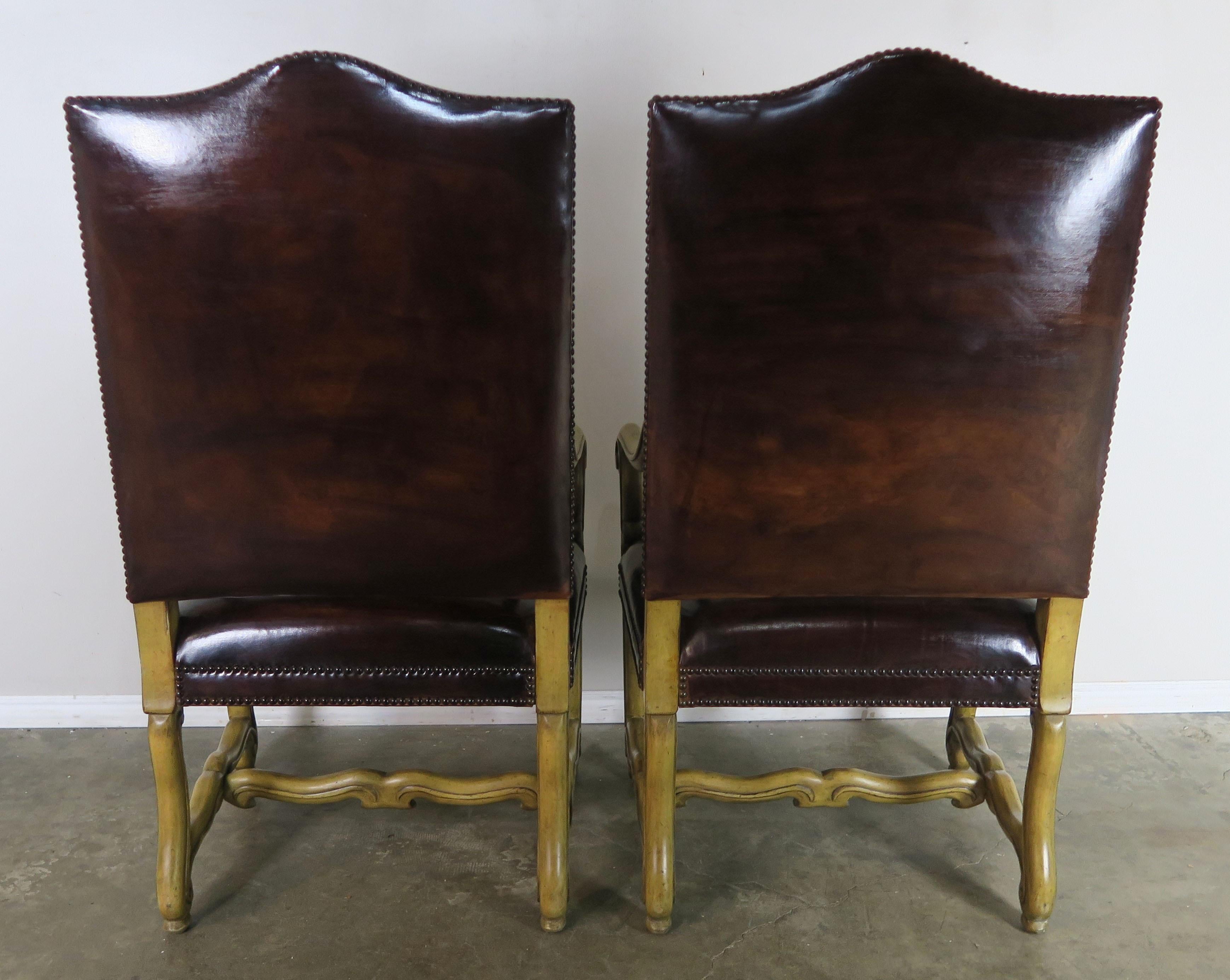 Pair of Spanish Leather Upholstered Armchairs C. 1900's For Sale 6
