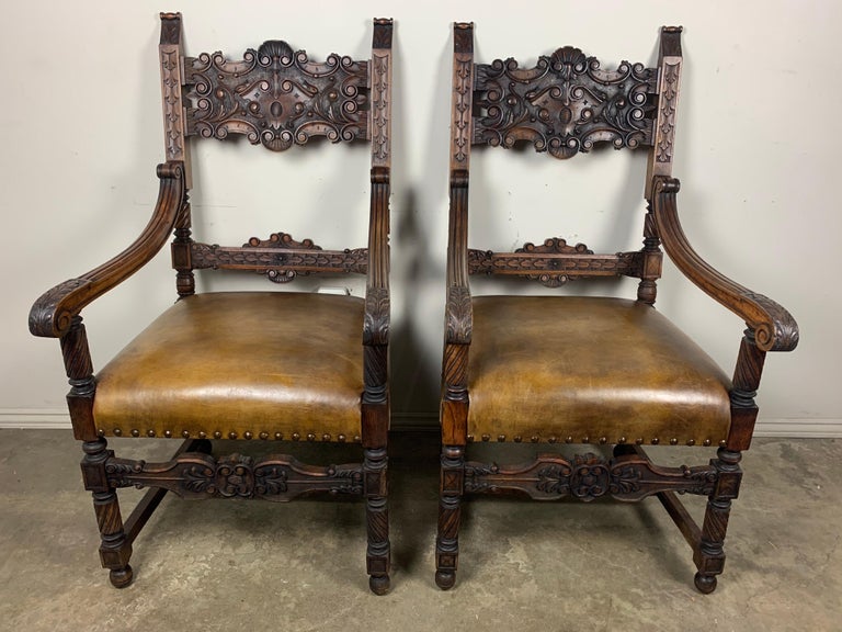 Pair of Spanish Leather Upholstered Armchairs at 1stDibs armchairs in