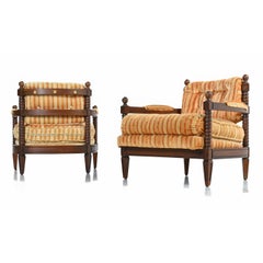 Spanischer mediterraner Stil Original gestreiftes Velours Lounge Chair Set
