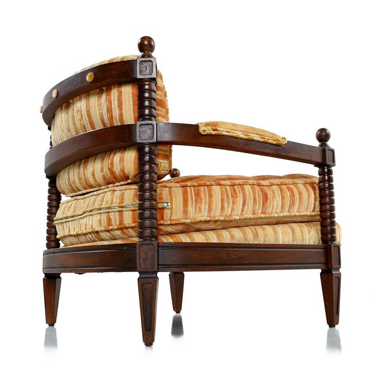 Spanish Mediterranean Style Original Striped Velour Lounge Chair Set at