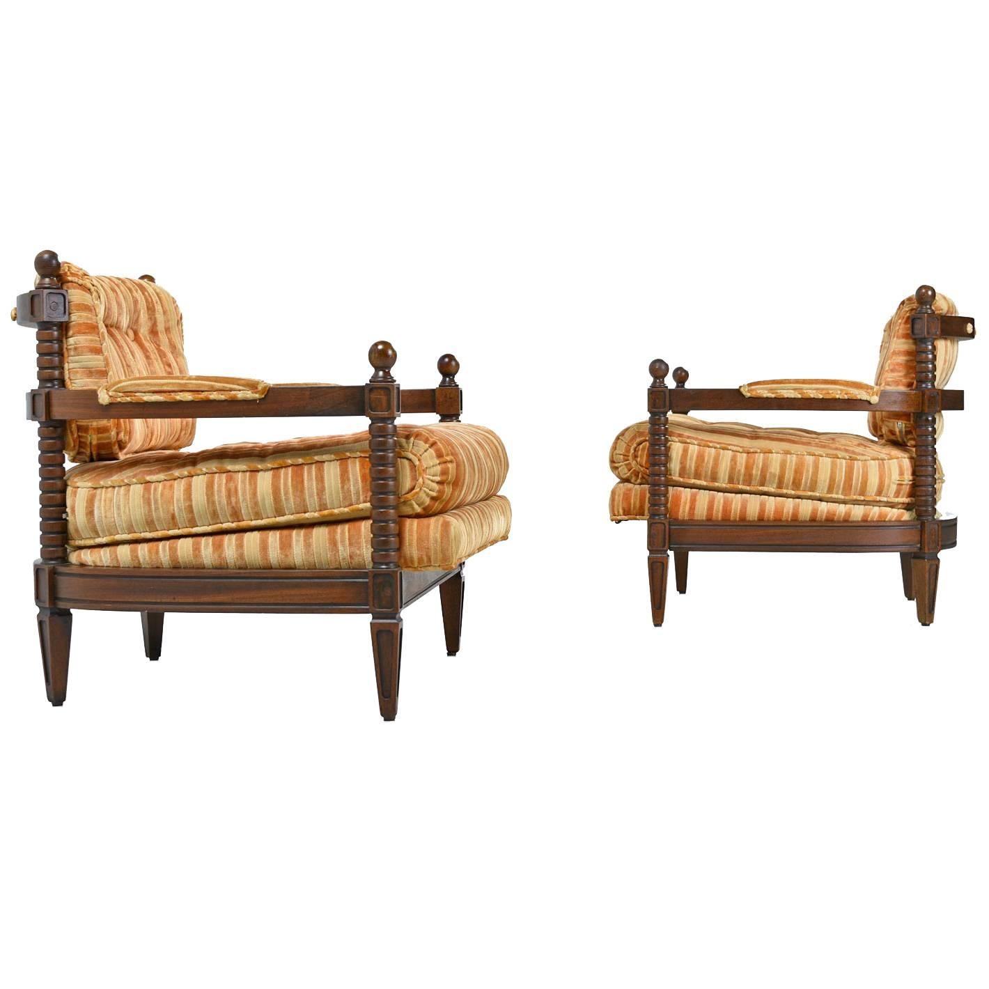 Spanish Mediterranean Style Original Striped Velour Lounge Chair Set