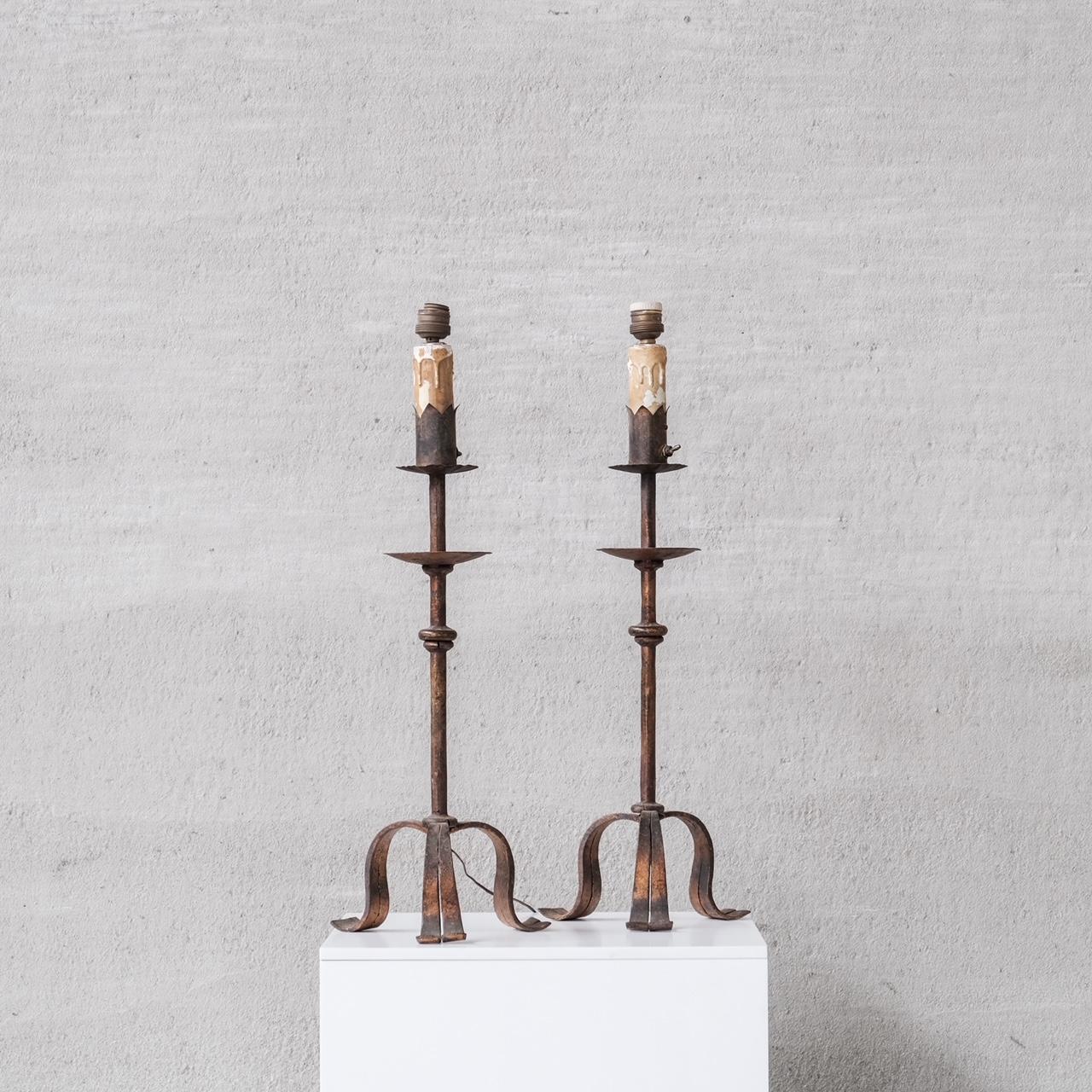 Pair of Spanish Metal Mid-Century Table Lamps For Sale 3