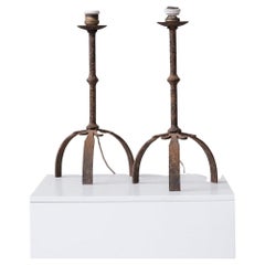 Vintage Pair of Spanish Metal Midcentury Table Lamps